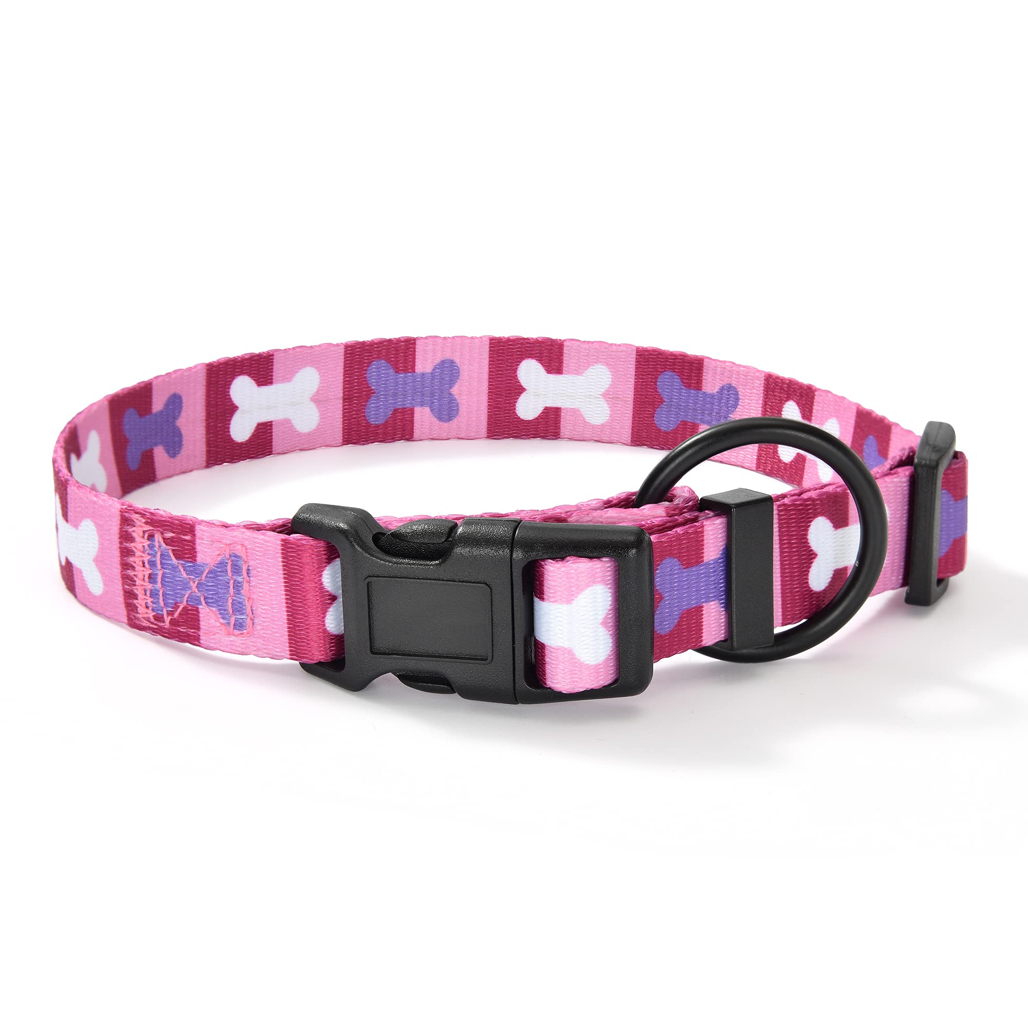 Mile High Life Dog Collar | Nylon Puppy Collars W Cute Patterns | Lightweight Girl Dog Collar | Boy Dog Collar For Small/Medium/Large Dogs (Purple Bone, Small)