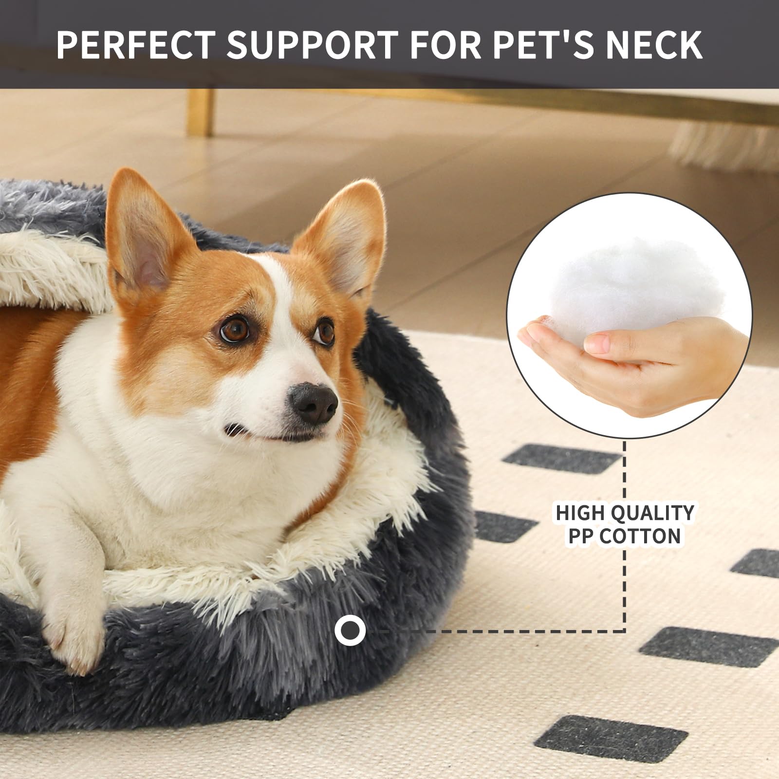 Kittywoo Dog Bed Round Hooded Plush Cat Cave Self Warming Pet Bed Donut Anti Anxiety Fluffy Pet Bed For Puppy And Kitty
