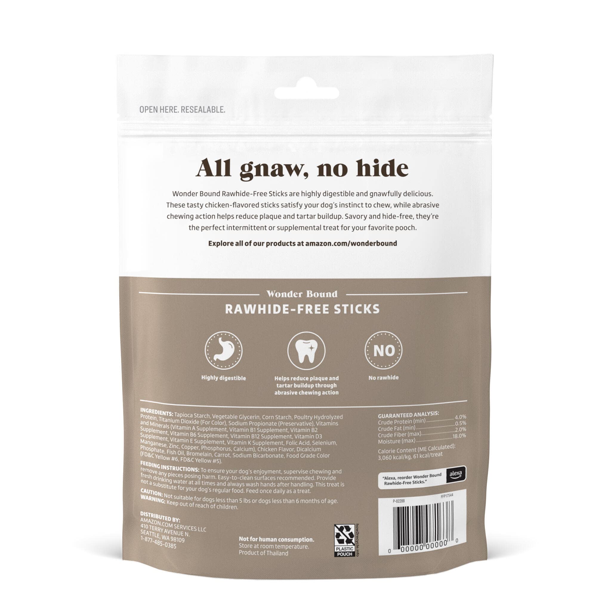 Wonder Bound Chicken Flavor Dog Treat Sticks - 12 Count - Rawhide-Free, Dental Health Chews for Plaque & Tartar Control, Easy Di