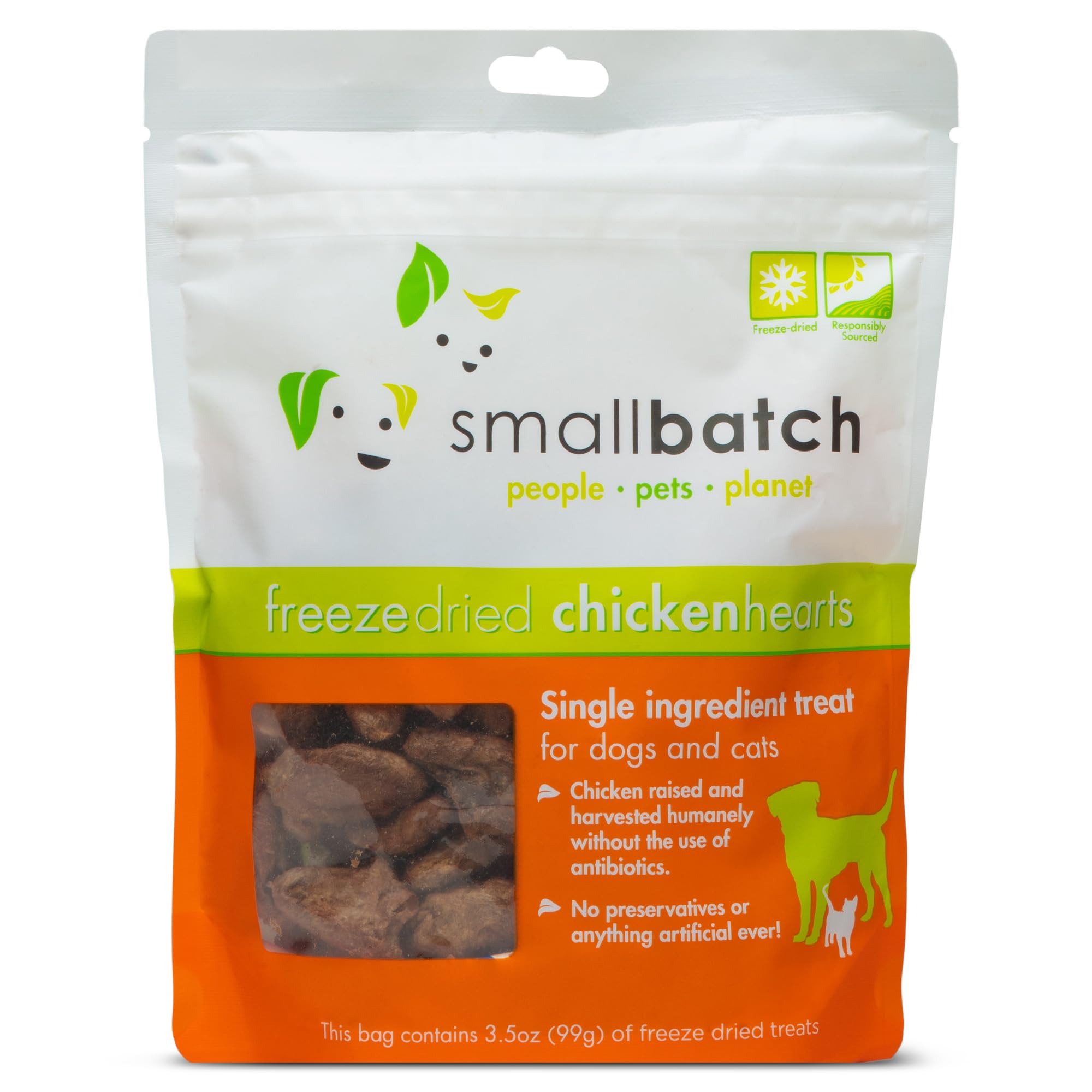 smallbatch Pets Premium Freeze-Dried Chicken Heart Treats for Dogs and Cats, 3.5 oz, Made and Sourced in The USA, Single Ingredi