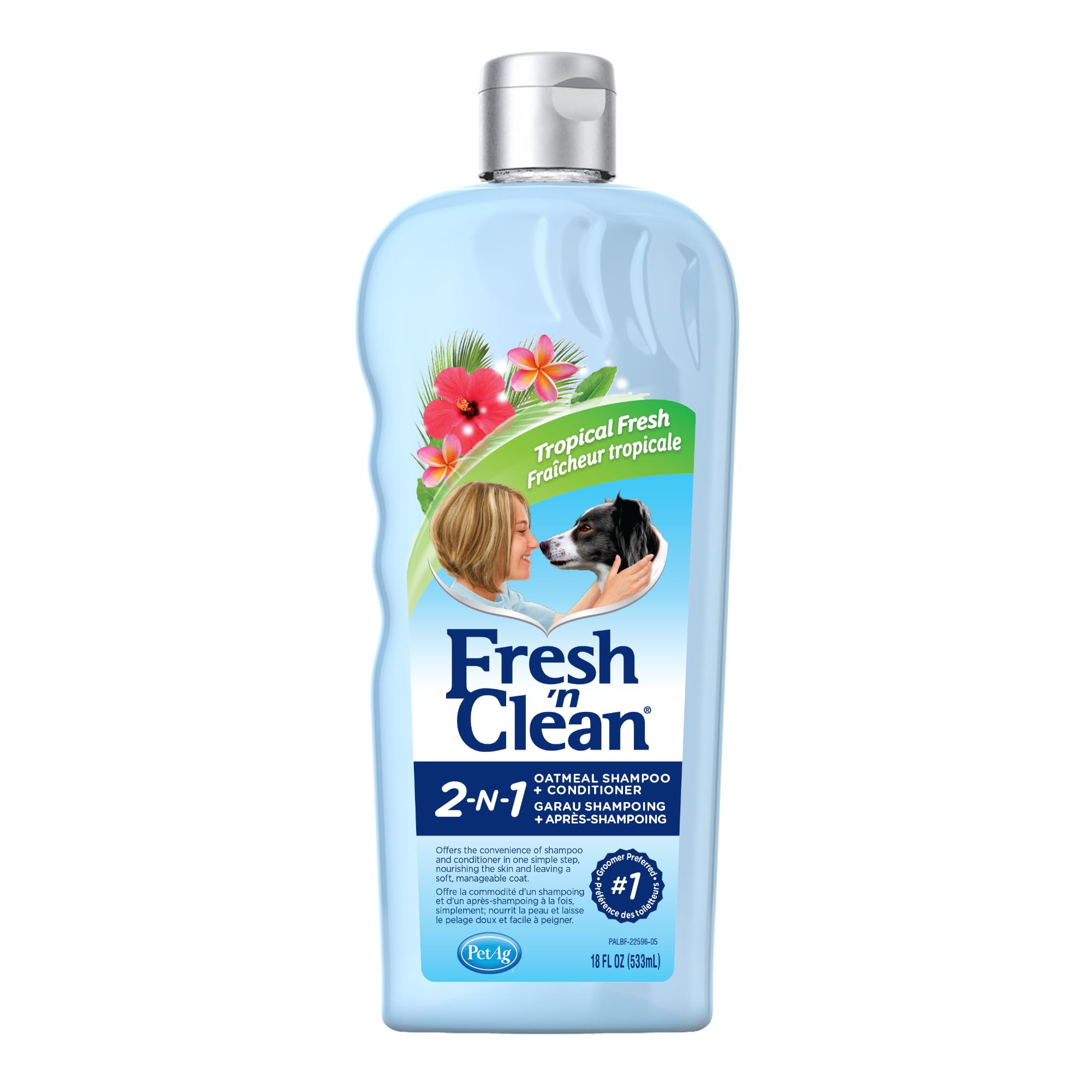 Pet-Ag Fresh ’N Clean 2-N-1 Oatmeal Conditioning Shampoo, Tropical Scent - 18 Oz - Moisturizes With Vitamin E & Aloe Vera - Strengthens & Repairs Coats - Soap Free