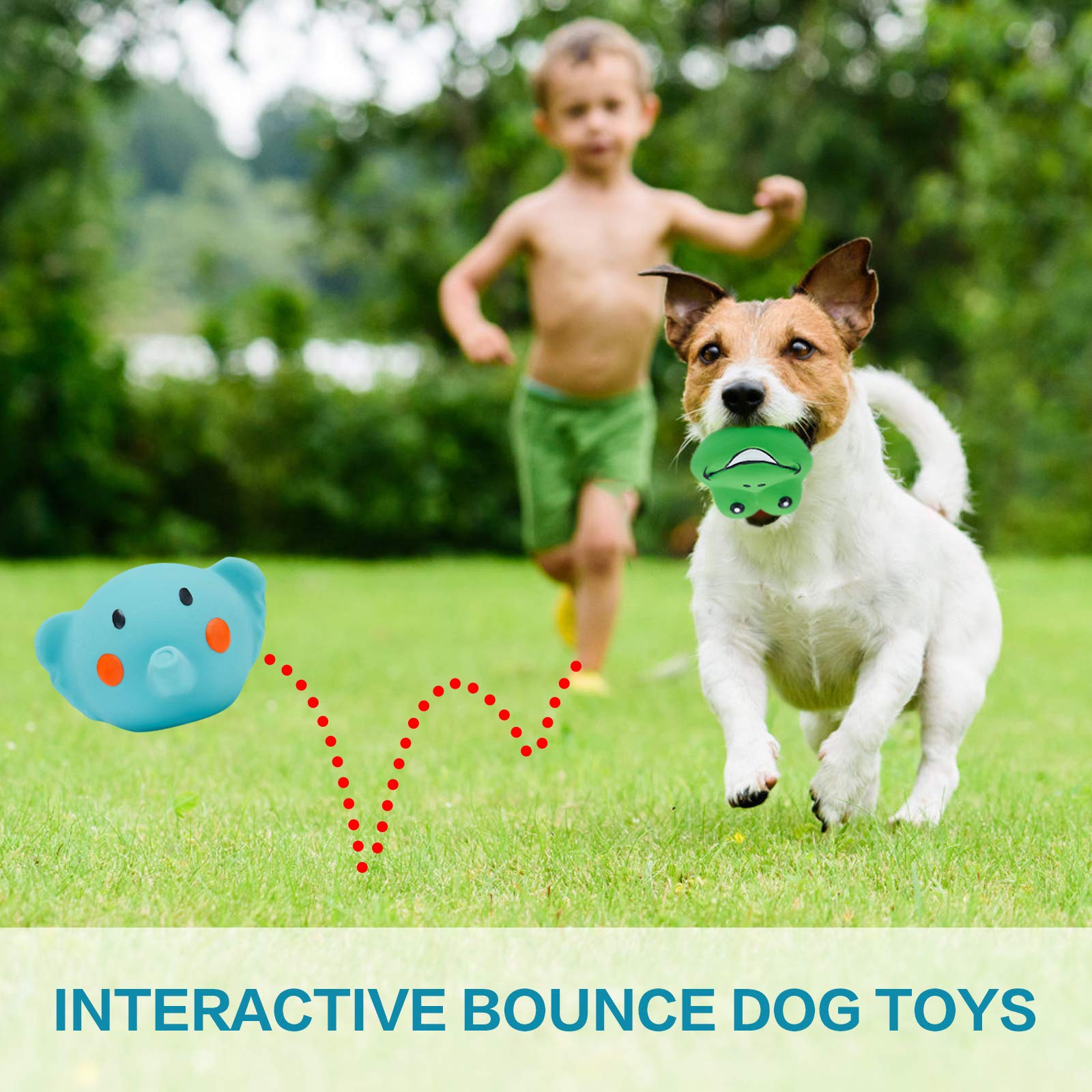 N-S Squeaky Dog Toys, Durable Soft Latex, 6pcs Teething Chew Toys for Small Medium Dogs, Funny Faces, Sky Blue, Green, Yellow, Pink, Red