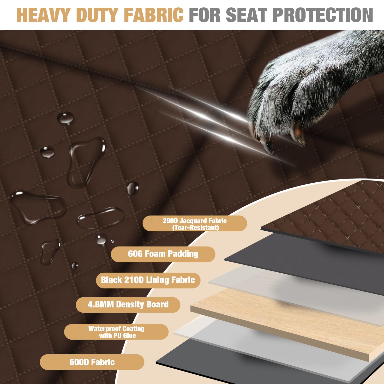 Lekereise Dog Car Seat Cover For Back Seat,Hard Bottom Dog Hammock For Car,Camping Air Mattress (Bronze)