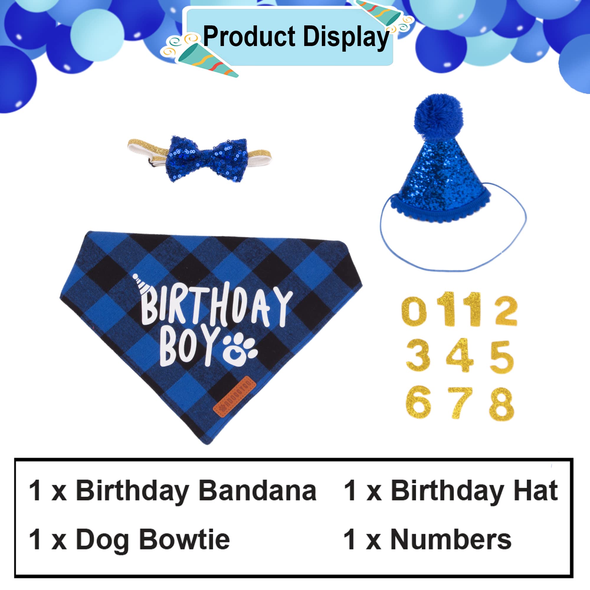 Adoggygo Dog Birthday Party Supplies, Multi Size Offered, Birthday Boy Dog Bandana, Dog Birthday Hat With Numbers For Small Dogs Pets (Small, Blue)