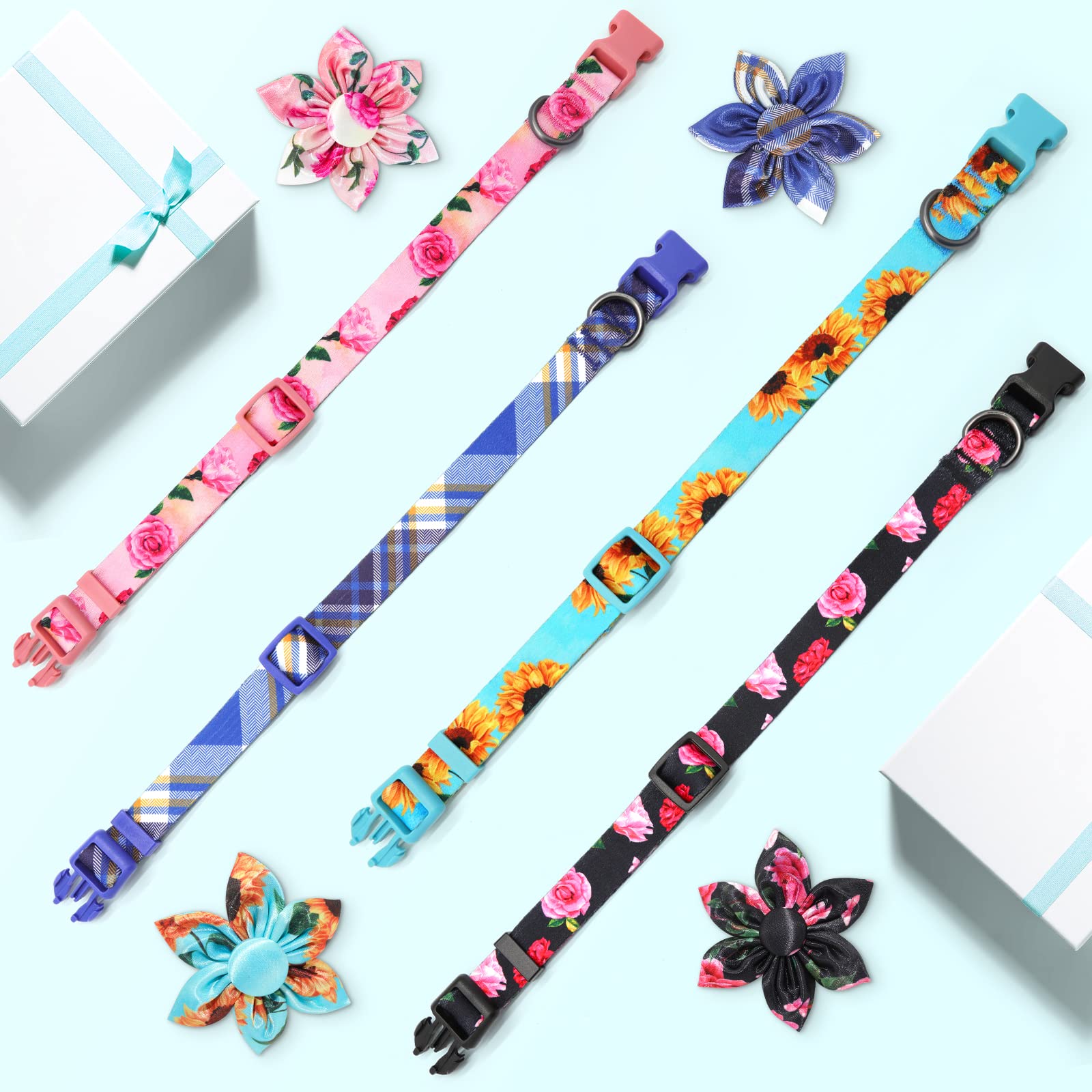 Cute Dog Collar Fancy Floral Boy Dog Collar With Sunflower Bowtie Dog Collar For Cute Boy Male Cats Dogs Spring Summer Dog Colla