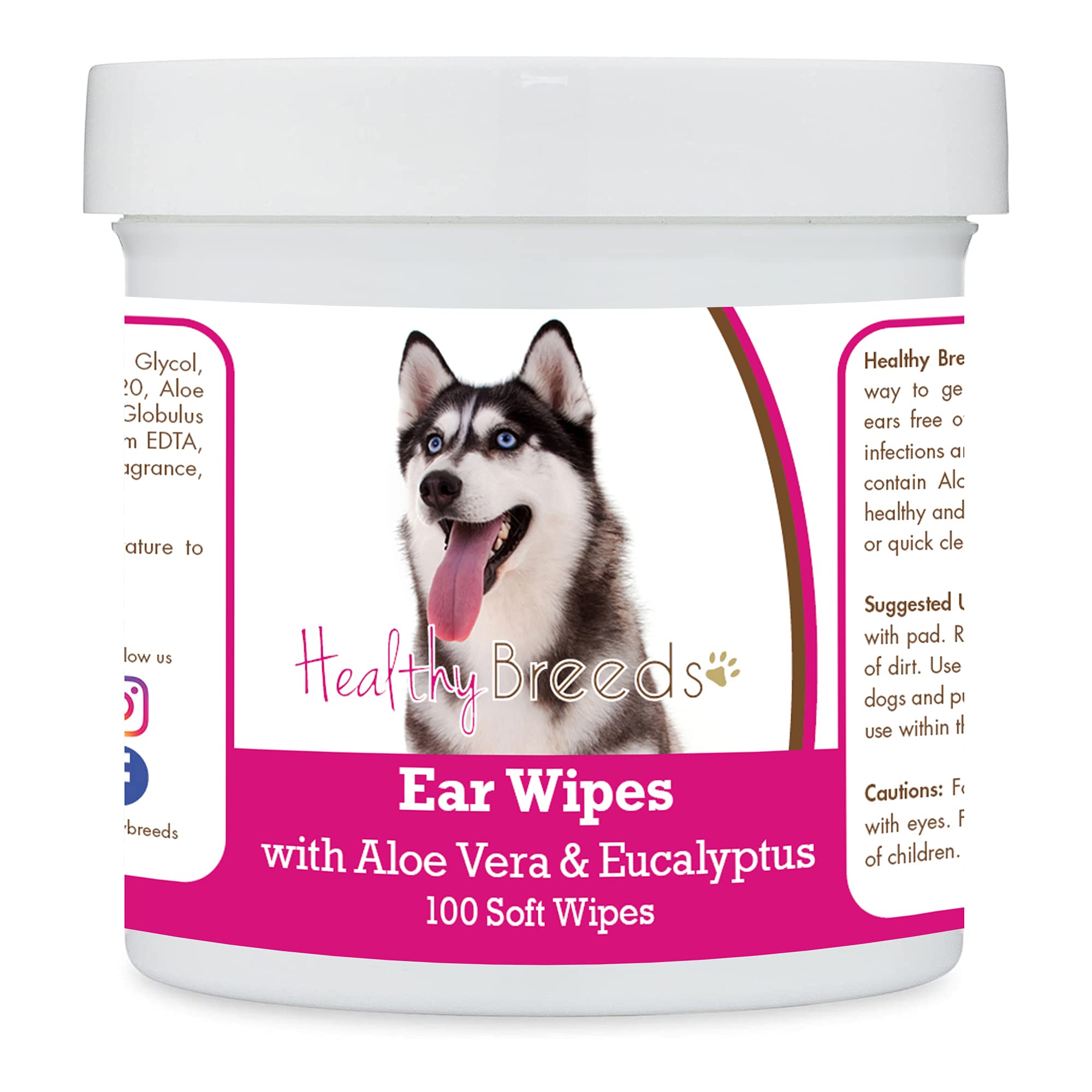 Healthy Breeds Siberian Husky Ear Cleaning Wipes with Aloe & Eucalyptus for Dogs 100 Count