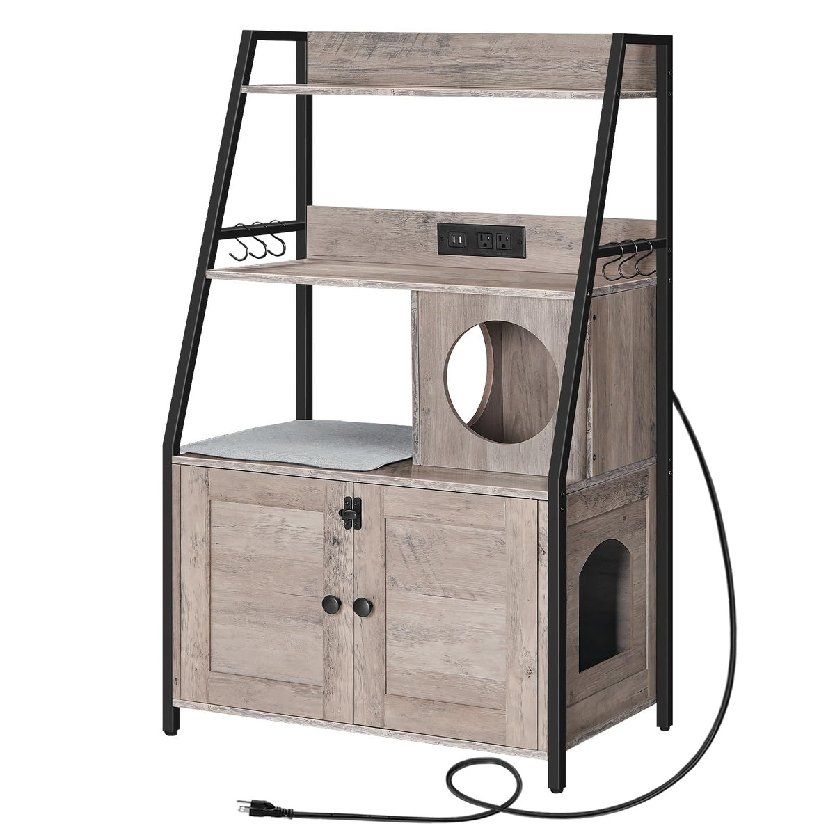 Hoobro Litter Box Enclosure With 2 Storage Shelves, Tall Litter Box Furniture Hidden With Charging Station, Indoor Cat Furniture