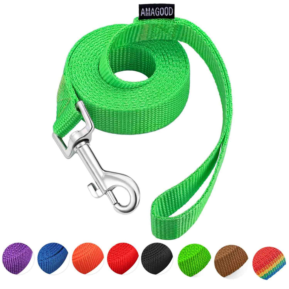 Amagood 6 Ft Puppy/Dog Leash, Strong And Durable Traditional Style Leash With Easy To Use Collar Hook,Dog Lead Great For Small And Medium And Large Dog (3/4 In X 6 Ft(Pack Of 1), Green)