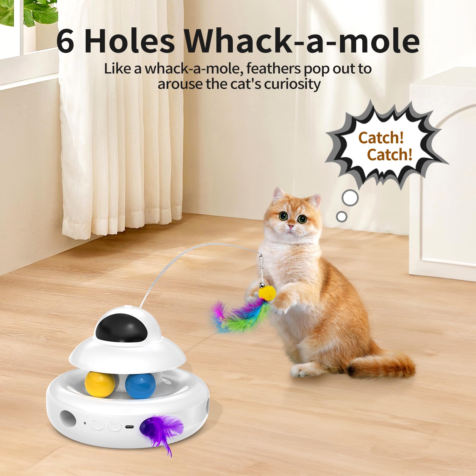 Mohaya Cat Toy,Interactive 4-In-1 Automatic Cat Toys For Indoor Cats,Electronic Whack A Mole, Fluttering Butterfly,Track Balls K