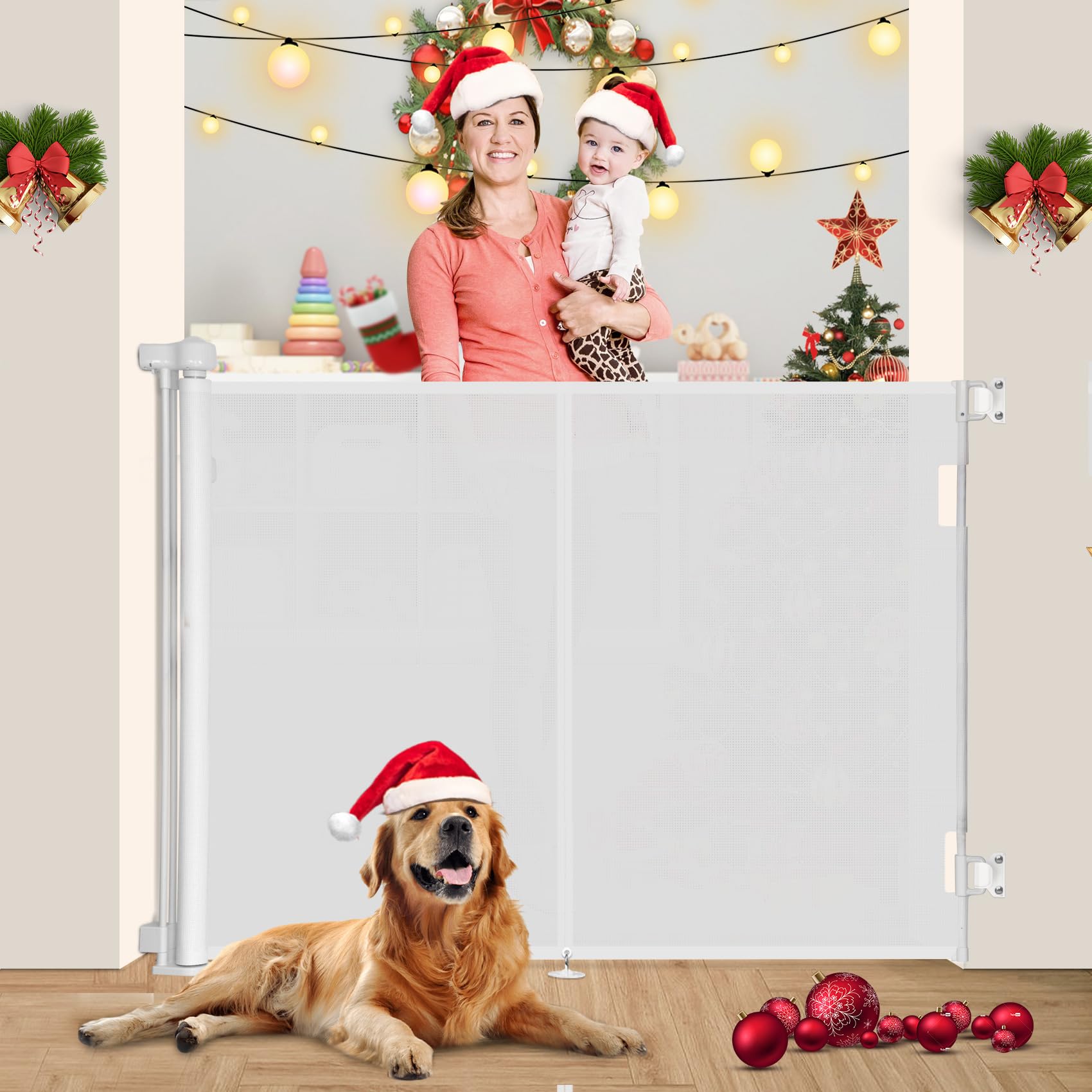 Upgrade 59' Retractable Baby Gates With Reinforced Strip Design To Prevent Crawling Through, 48' Tall Retractable Gate For Baby And Pet, 5 Ft Baby Gates For Stairs, Doorways, Hallways