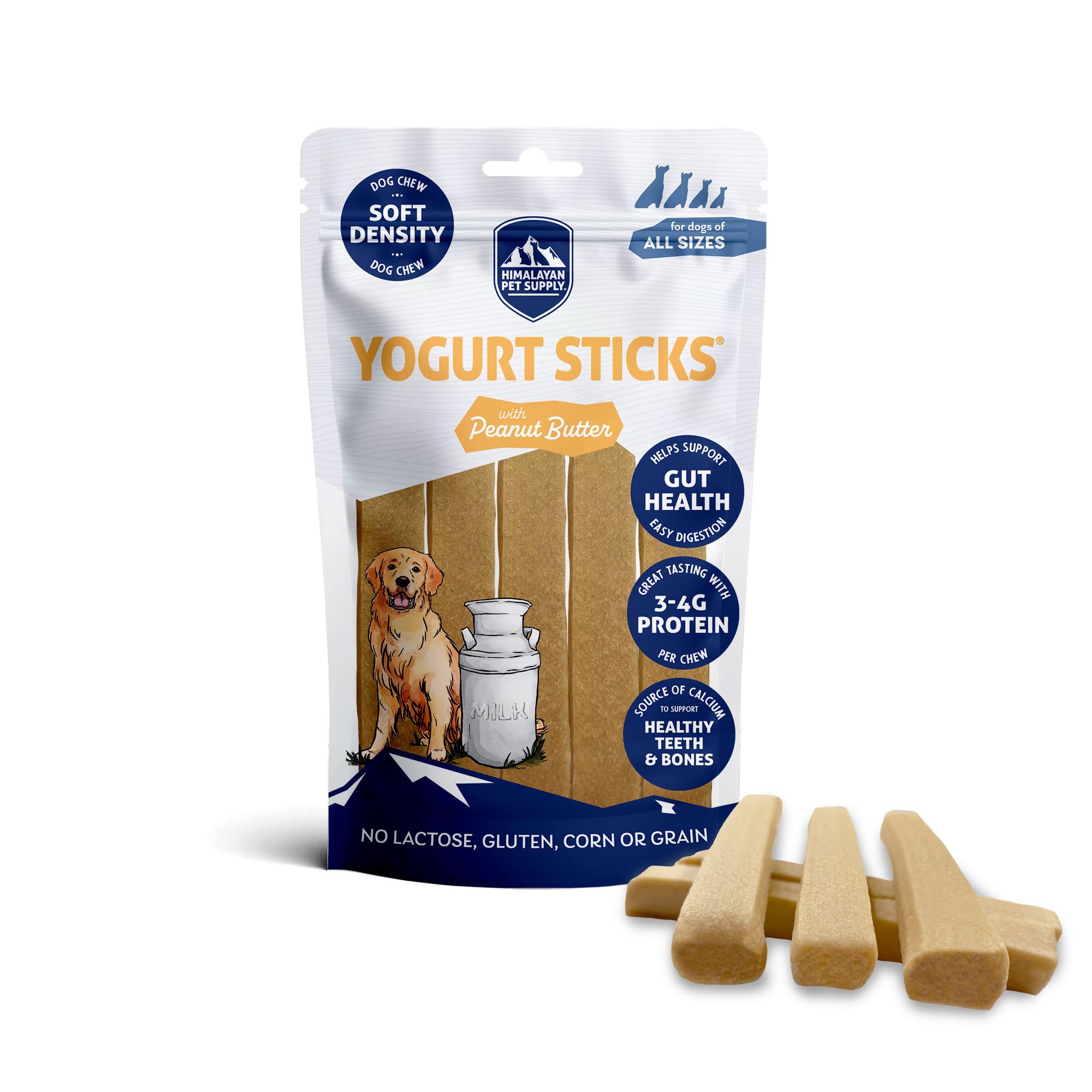 Himalayan Dog Chew Yogurt Sticks, Peanut Butter, Dog Treats With Prebiotics, Probiotics & Protein, Digestive Support, Lactose & 