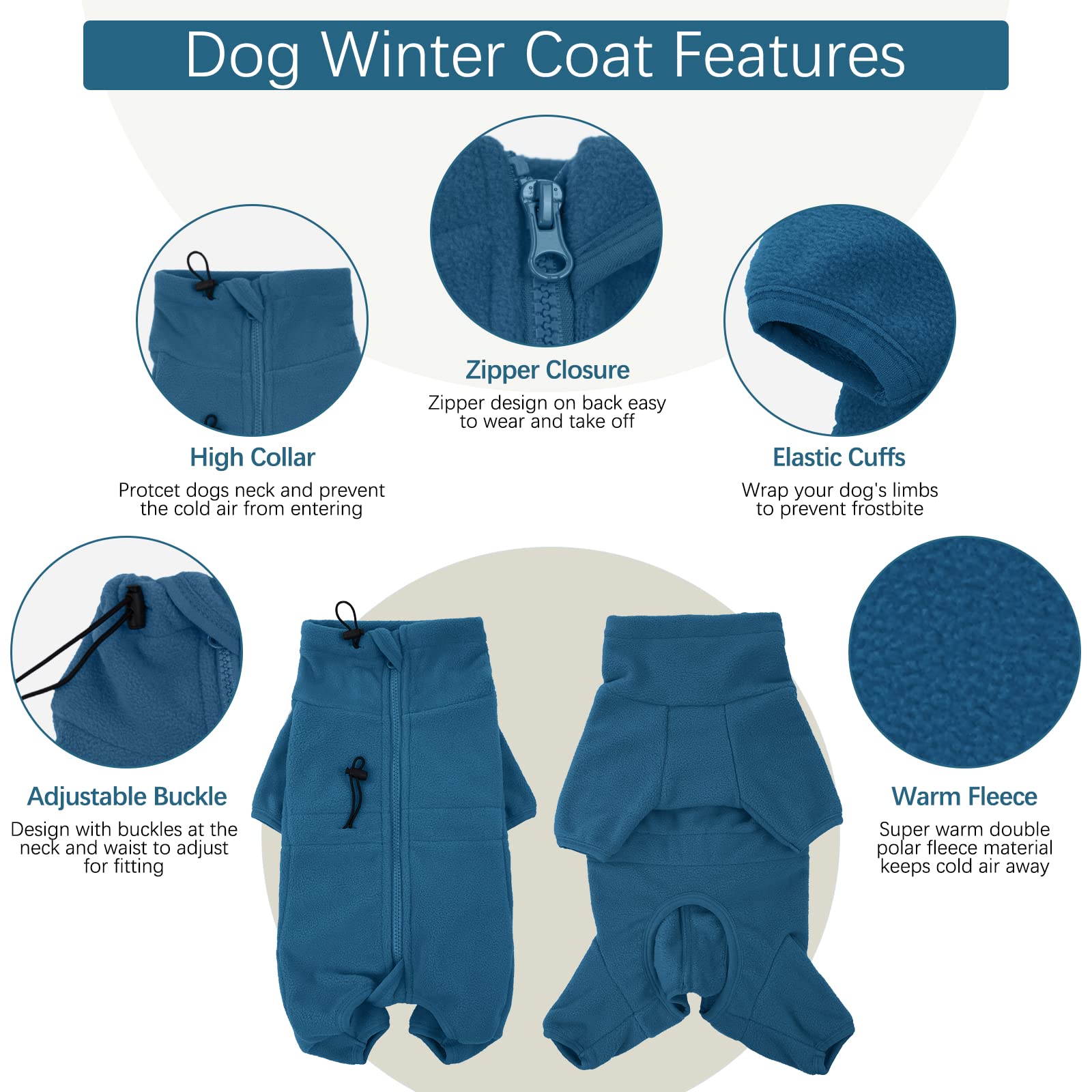 Rozkitch Dog Winter Coat Soft Fleece Pullover Pajamas, Pet Windproof Warm Cold Weather Jacket Vest Cozy Onesie Jumpsuit Apparel