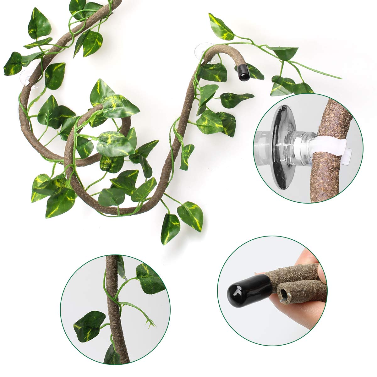 Coolrunner 8Ft Reptile Vines And Flexible Reptile Leaves With Suction Cups Jungle Climber Long Vines Habitat Decor For Climbing,