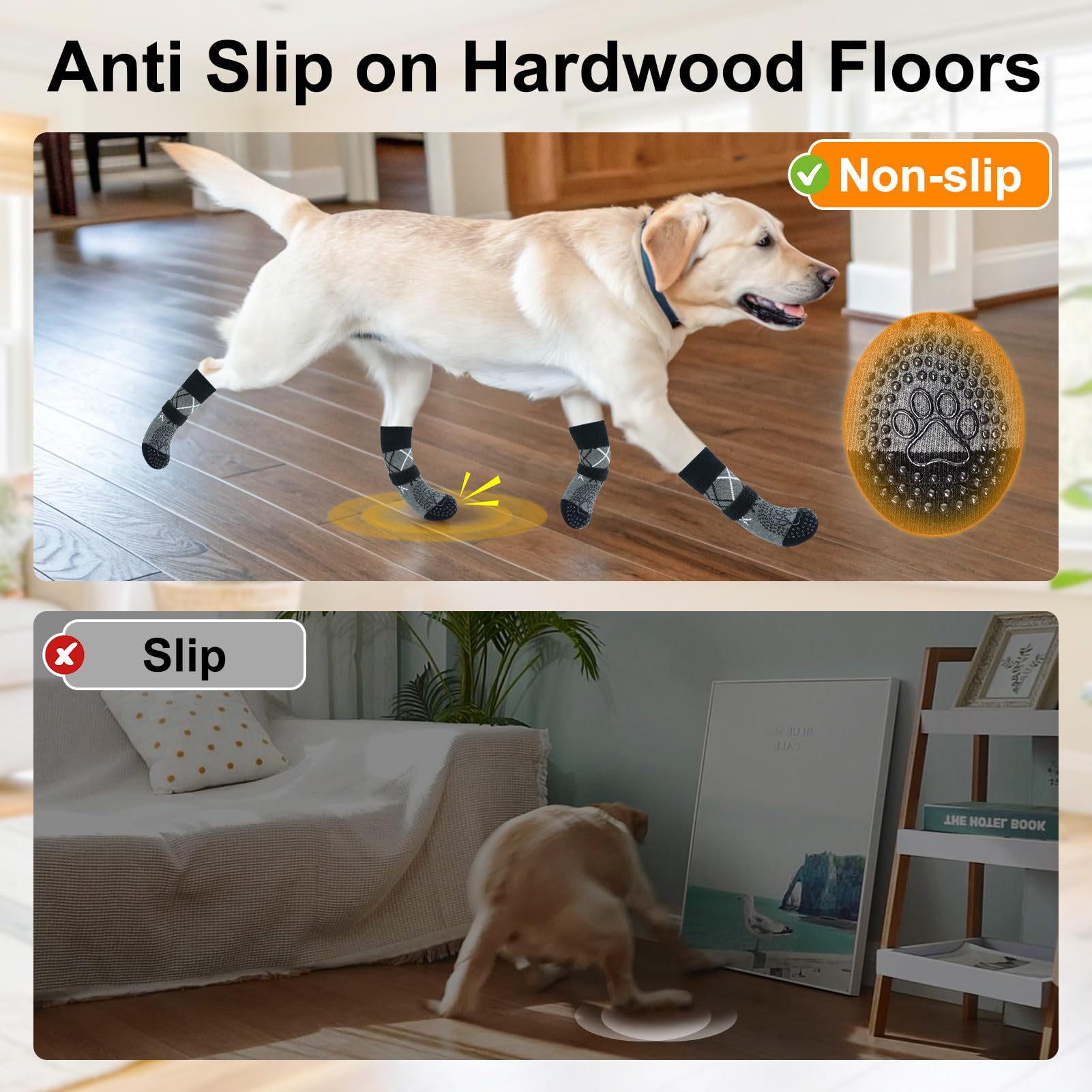 Beautyzoo Dog Socks To Prevent Licking Paws, 3 Pairs Anti Slip Dog Shoes For Hot Pavement Hardwood Floors, Traction Control Toe