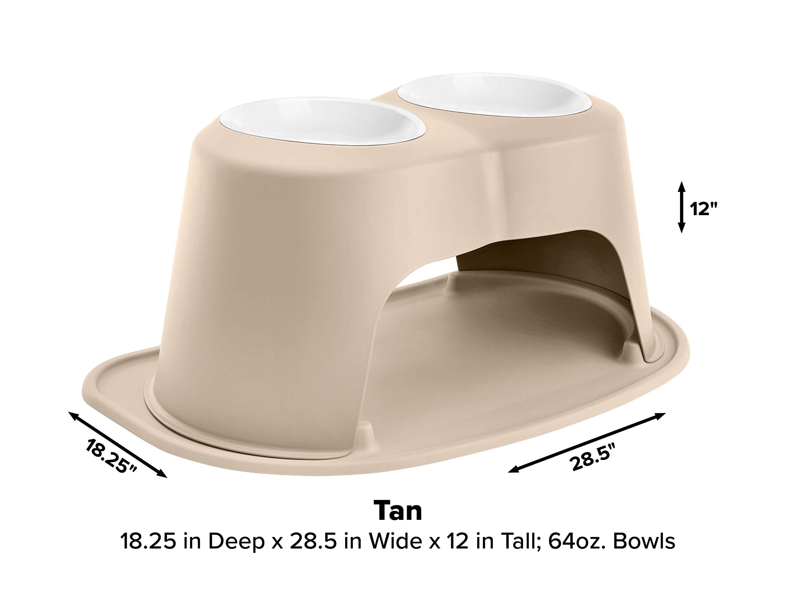 Weathertech Double High Pet Feeding System W/Plastic Dog/Cat Bowls - 12'' High Stand Tan (Pdhc6412Tntn)