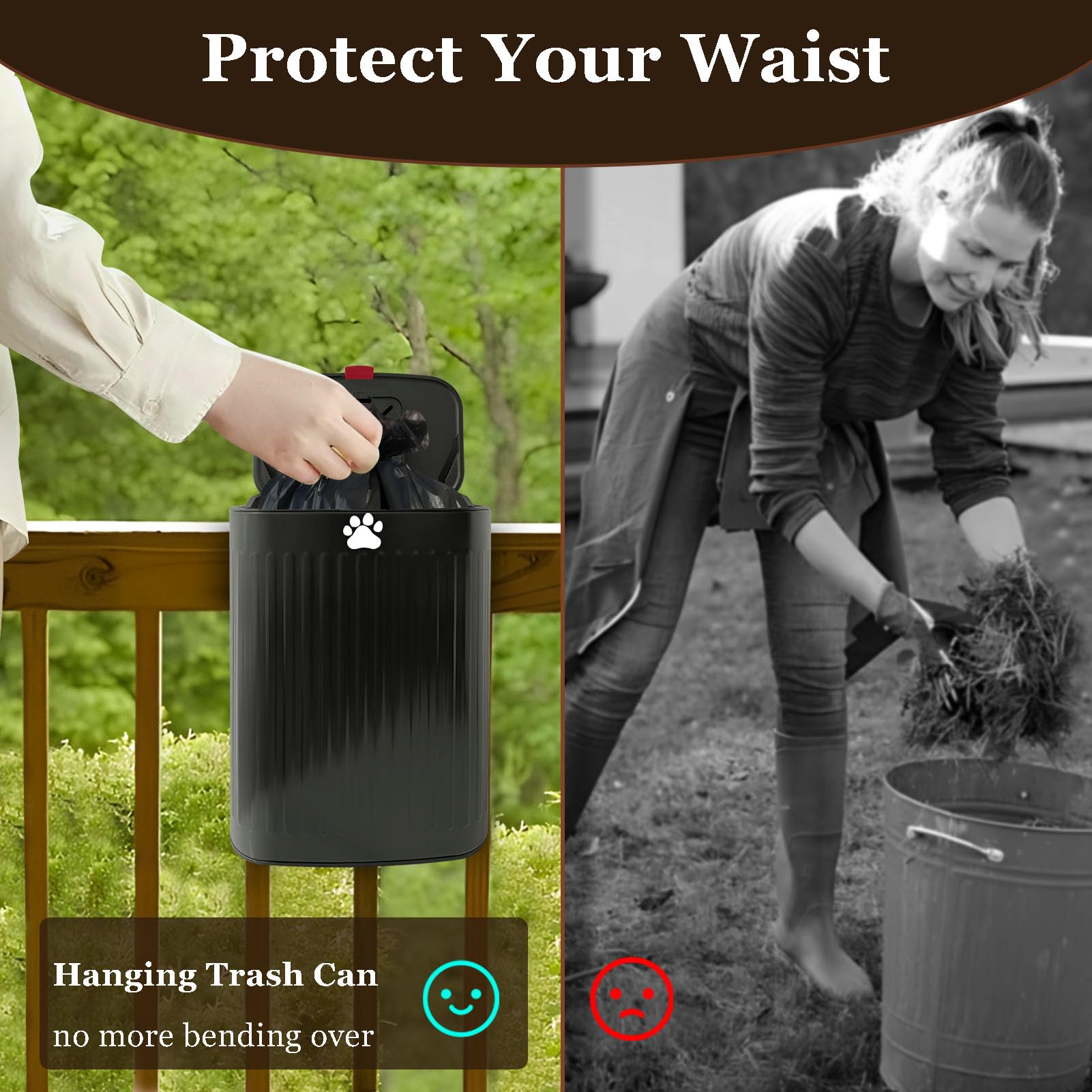 Kopuncare Dog Waste Trash Can Wall Mounted, 2.1Gal Small Outdoor Trash Can With Lid, Hanging On Fence, Dog Poop Bucket With 40 B