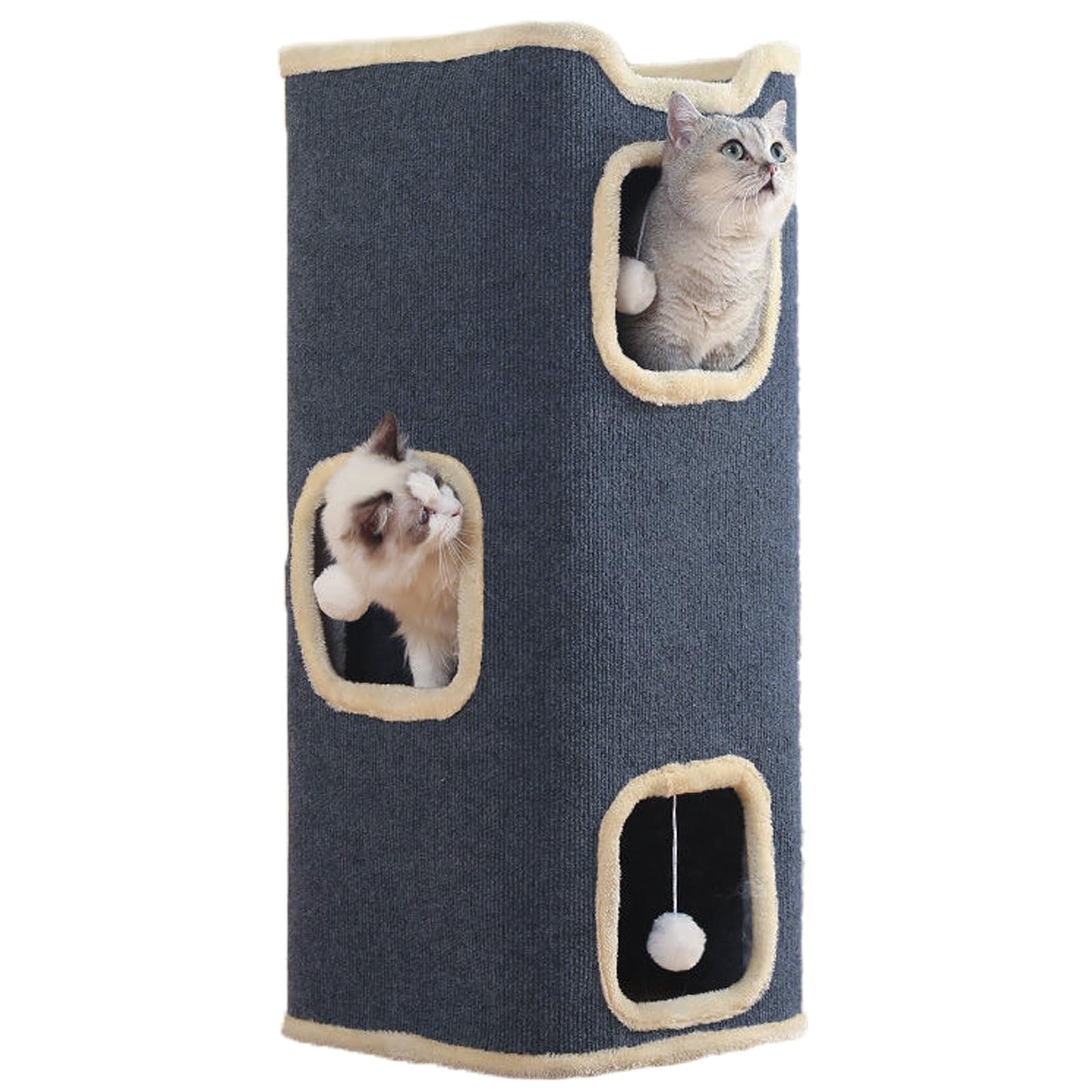 Pempet Cat House For Indoor Cat Beds, Multi-Level Cat Condo Foldable Cat Cave (3-Level)