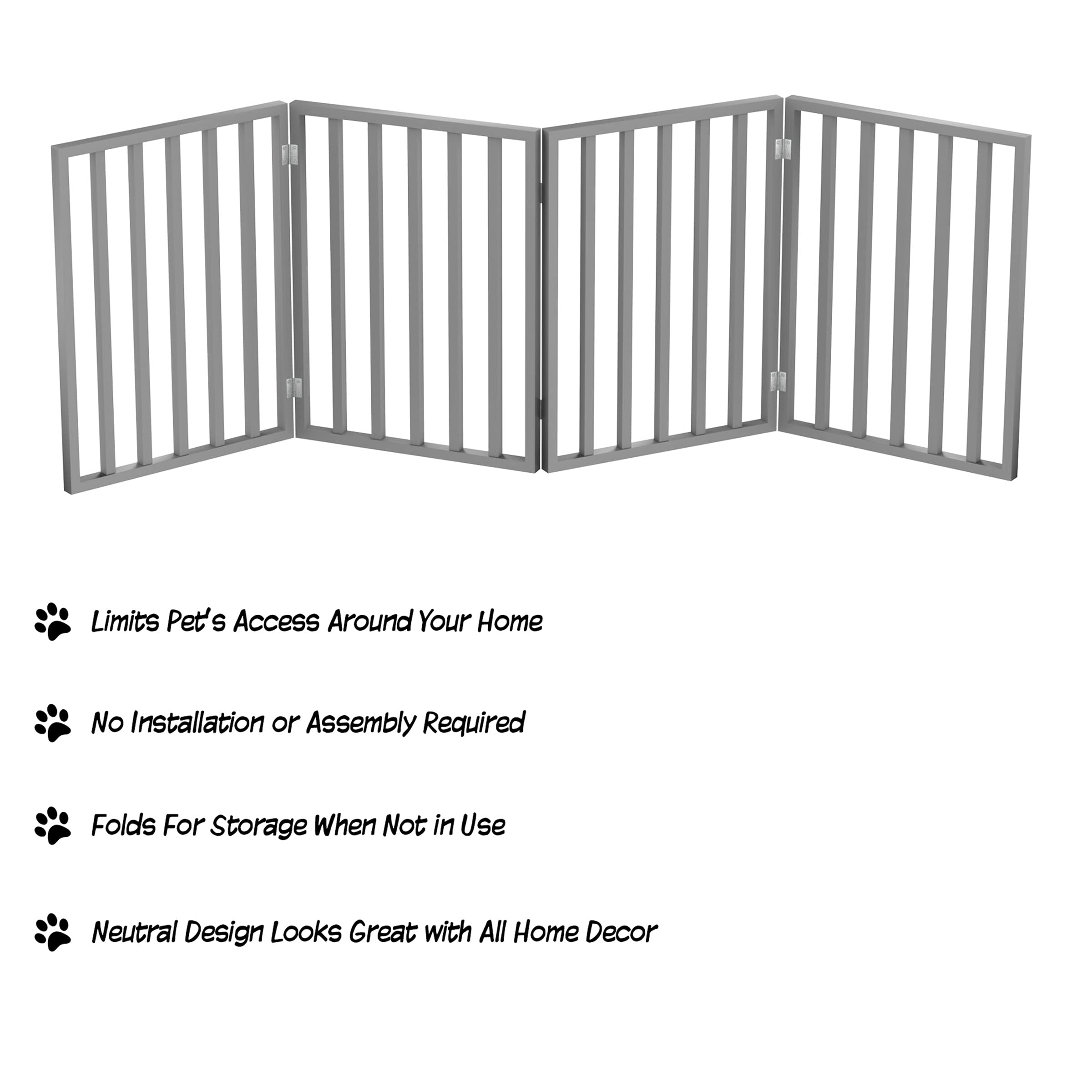 Pet Gate - 4-Panel Indoor Foldable Dog Fence For Stairs, Hallways, Or Doorways - 72X24-Inch Retractable Wood Freestanding Dog Gates By Petmaker (Gray)