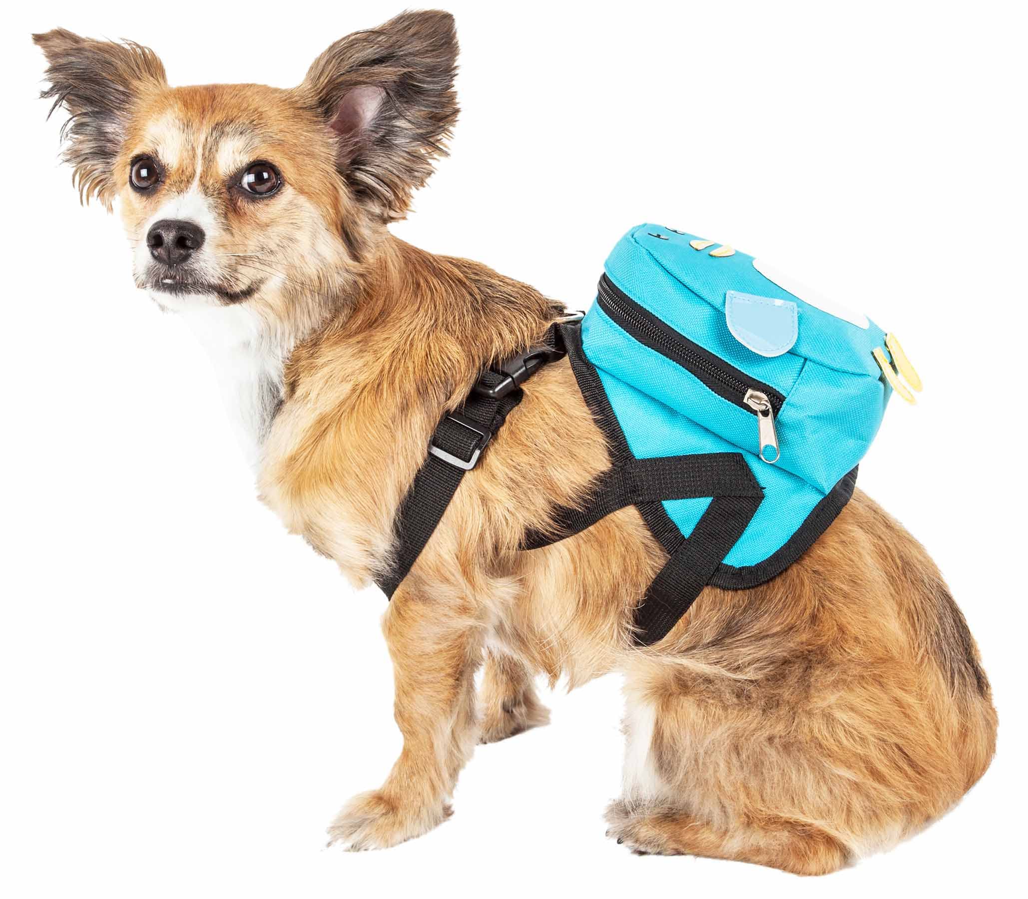 Pet Life ® 'Waggler Hobbler' Large-Pocketed Compartmental Animated Dog Harness And Pet Backpack Carrier With Added Pouch Along The Dog Packpack