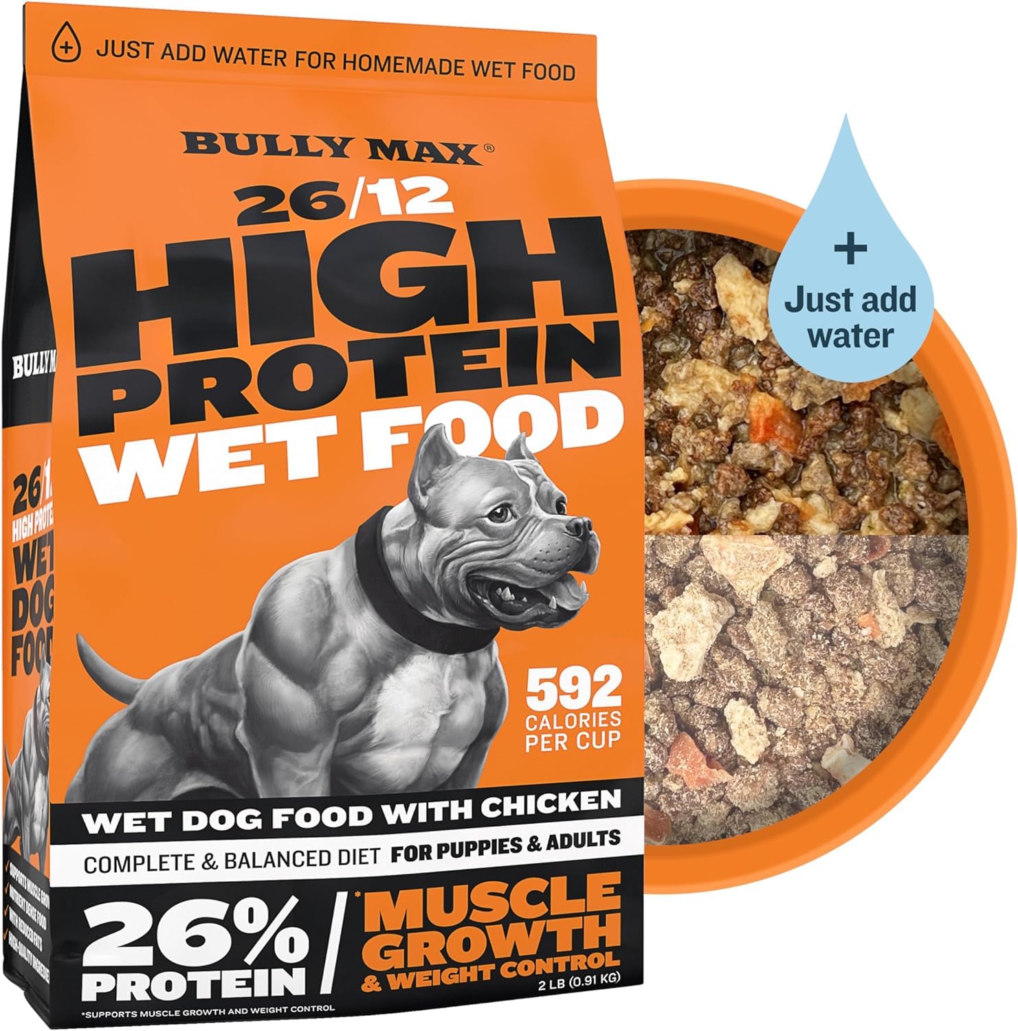 Bully Max Wet Dog Food for Adults and Puppies - Dehydrated High Protein Instant Fresh Soft Dog Food with Chicken - Healthy Muscl