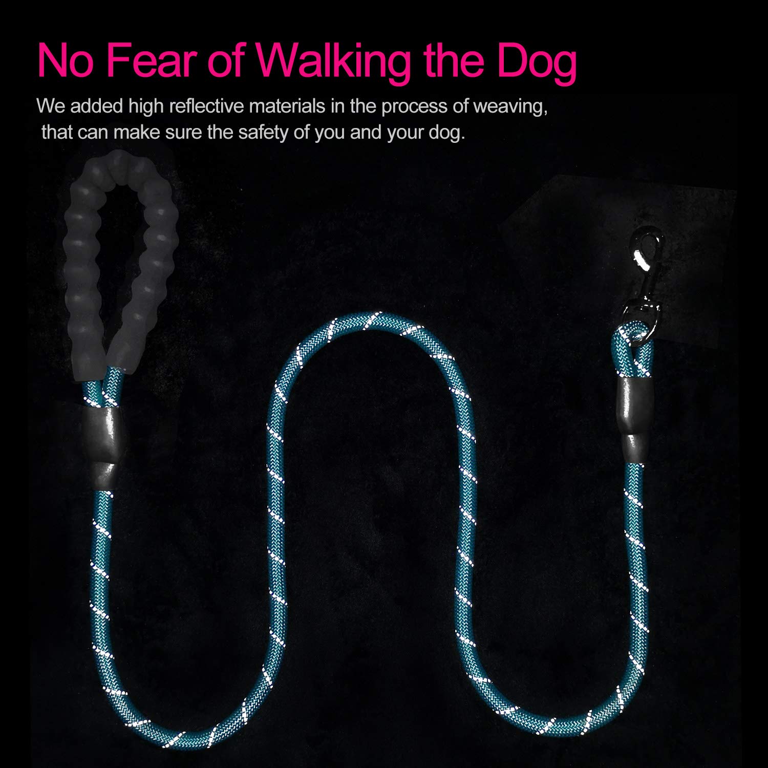 Vldco 10 Ft Strong Dog Leash Extra Heavy Duty Rock Climbing Rope Comfortable Padded Handle Highly Reflective Threads For Small Medium Large Dogs, 1/2 Inch Diameter (Blue)