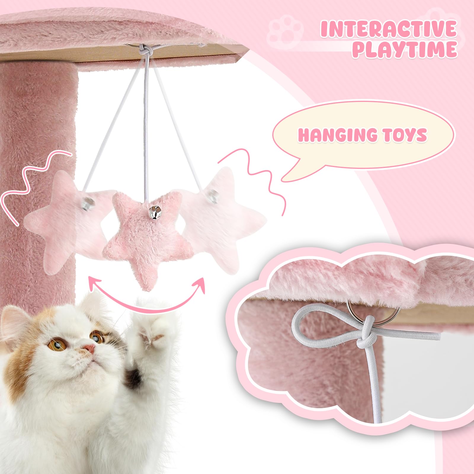 Magshion 58 Cat Tree Tower with Toy, Multi-Level Cat Condo with Scratching Posts, 2 Top Perches, Hammock, and Dangling Ball, Cat
