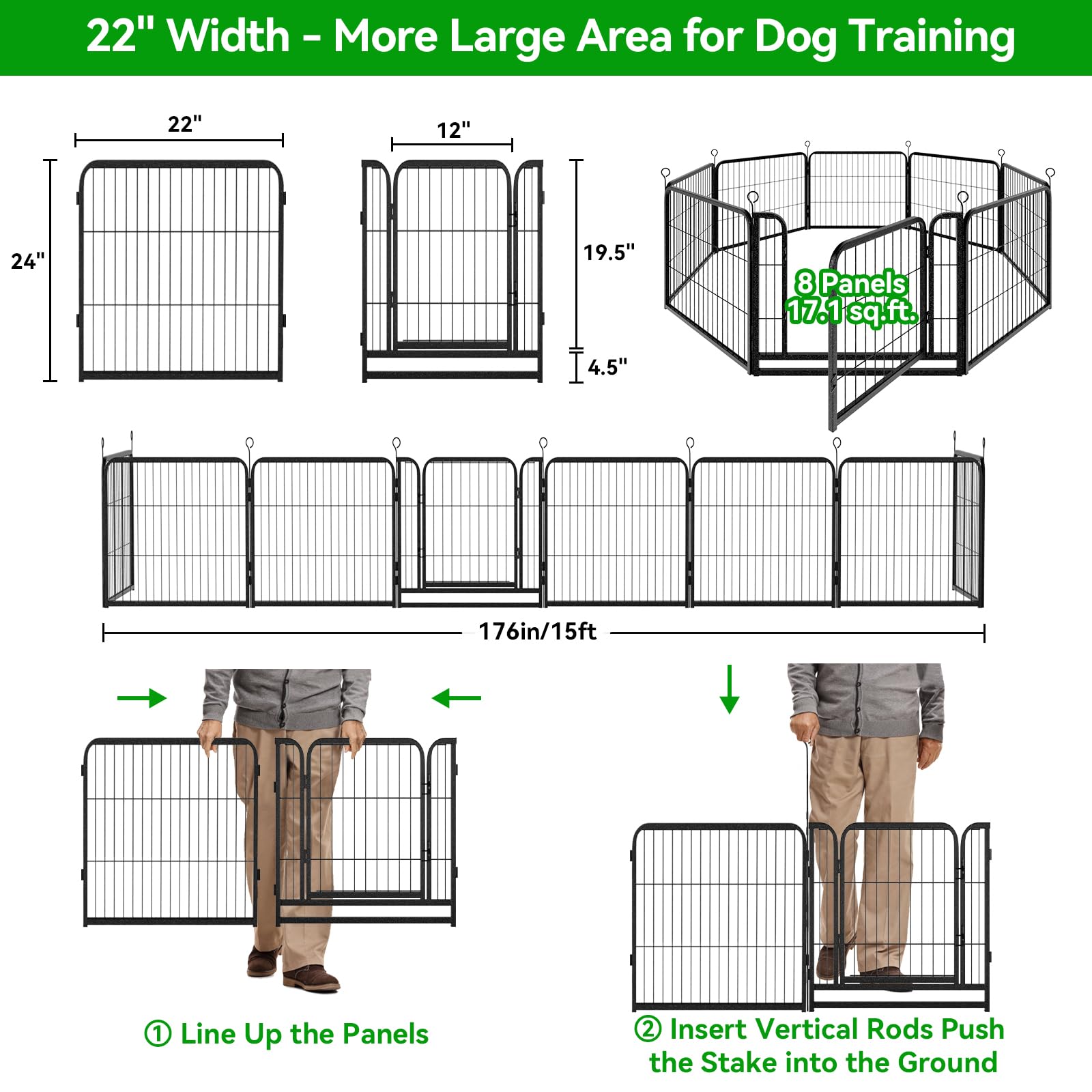 Kfvigoho Puppy Playpen 8 Panels Small Dog Fence Outdoor Indoor Use 24'' Height Anti-Rust With Doors Portable Dog Play Pen For Rv