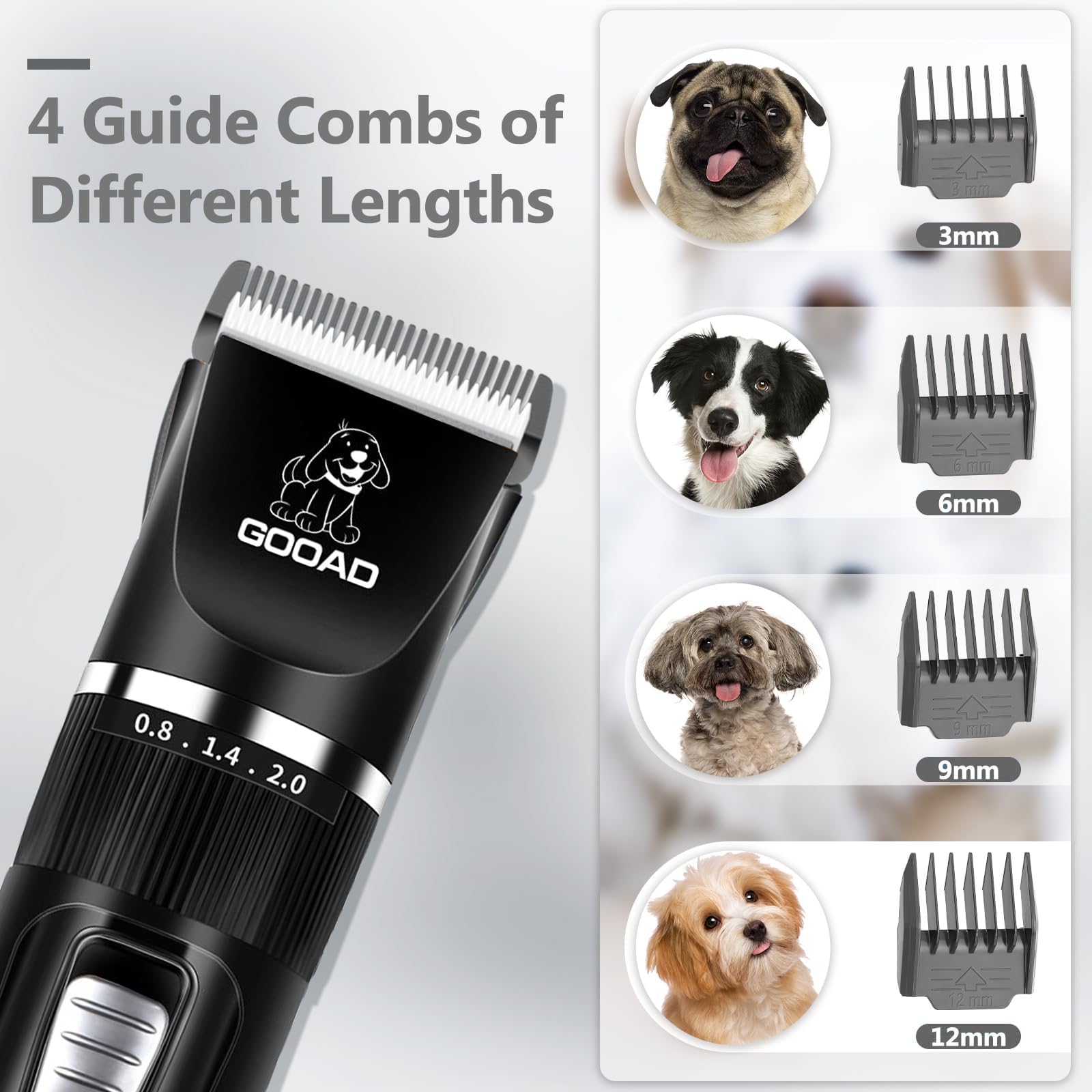 Gooad Dog Clippers Grooming Kit Hair Clipper -4 in 1Low Noise -Rechargeable-Cordless Quiet Paw Trimmer Nail Grinder, Trimmer Gro