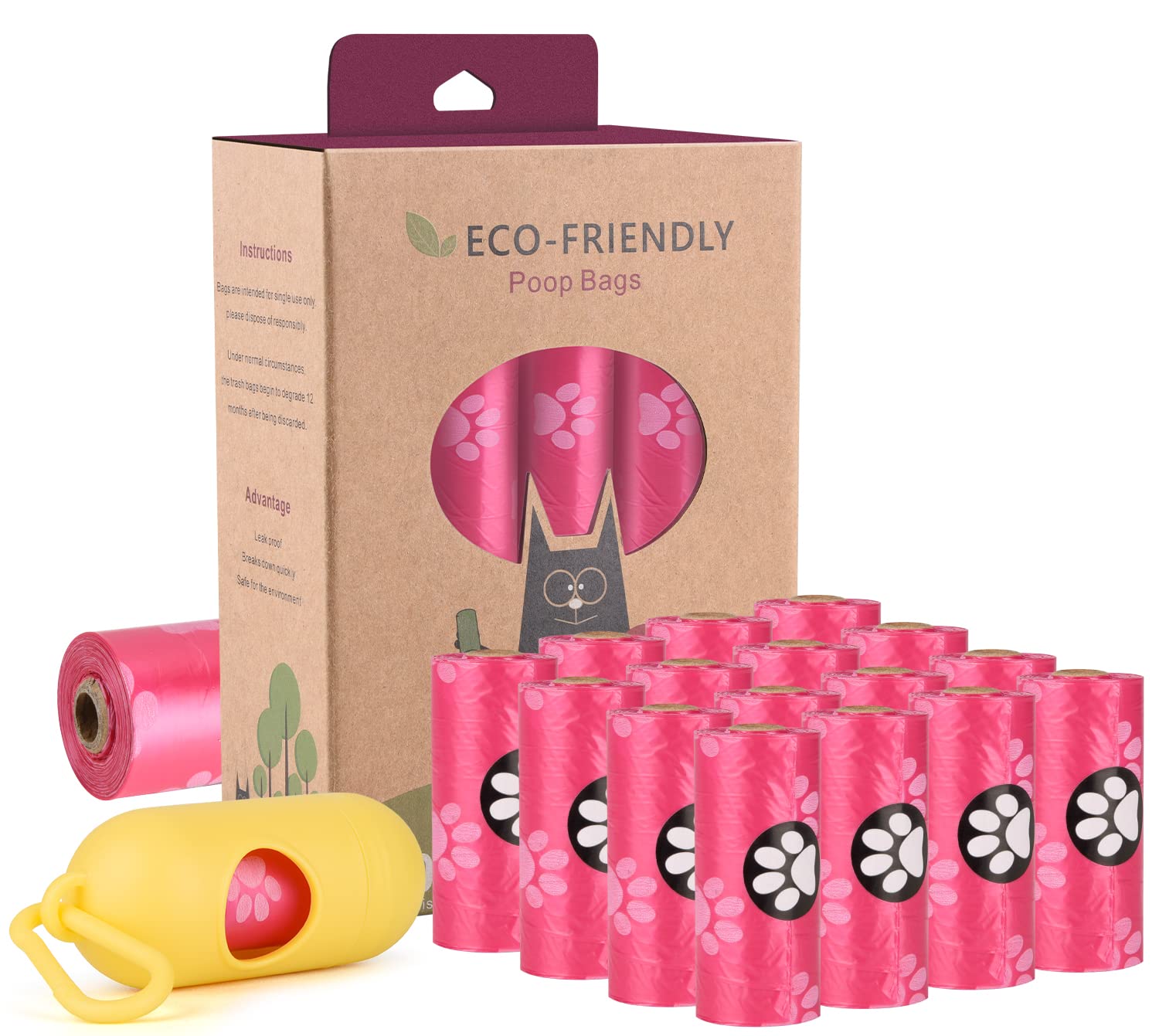 Wdfaack Biodegradable Dog Poo Bags With Holder-240 Large Poop Bags, Corn Starch Blended Compostable Bag, Extra Thick Strong Leak