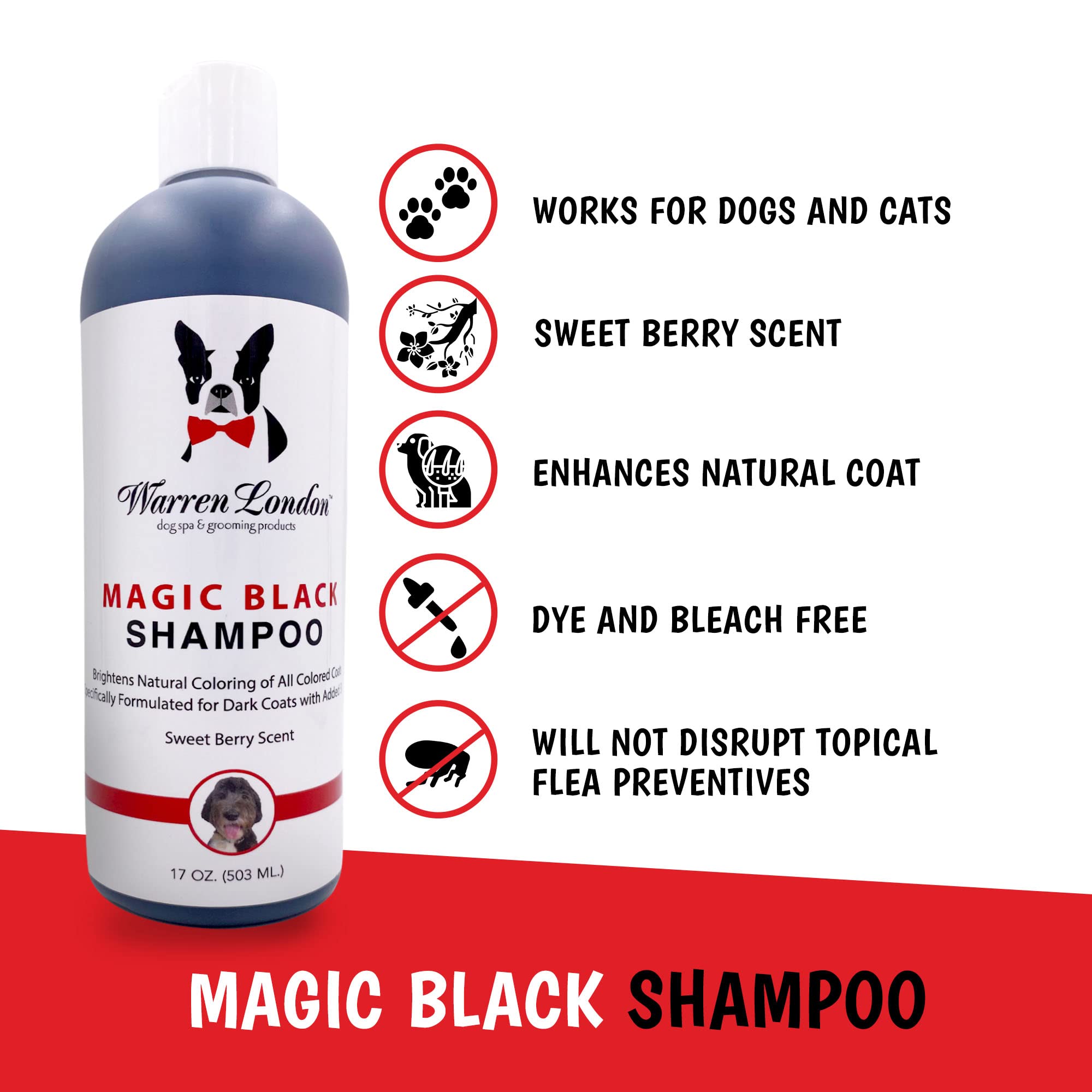Warren London Magic Black Dog Shampoo | Brightens Any Dog Coat | Formulated For Darker Dog Coats | Puppy And Cat Safe Grooming S