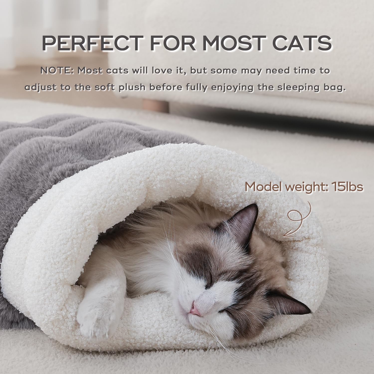 Somahe Cat Sleeping Bag 4 In 1 Function Snuggle Bag Blanket Mat Cozy Soft Warm & Washable (Small Cats) Cave Grey 21    17 Inch
