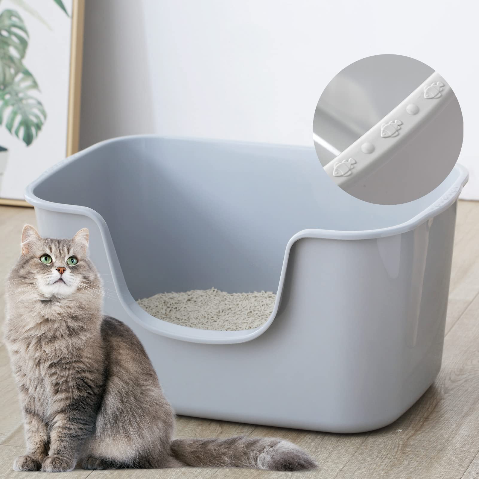 Smart Paws Extra Large Jumbo Cat Litter Box for Maine Coon Cats, Open Top High-Sided Anti-Splash Litter Pans, Durable XL Kitty B