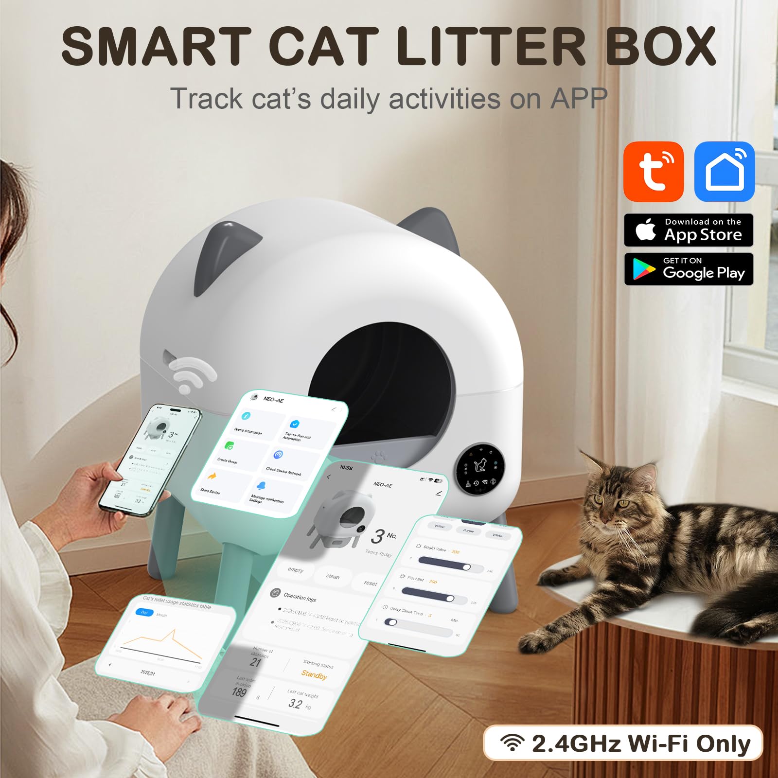 Himix Self Cleaning Cat Litter Box, Automatic Cat Litter Box Robot Self-Cleaning With App Control And Odor Removal For Multiple