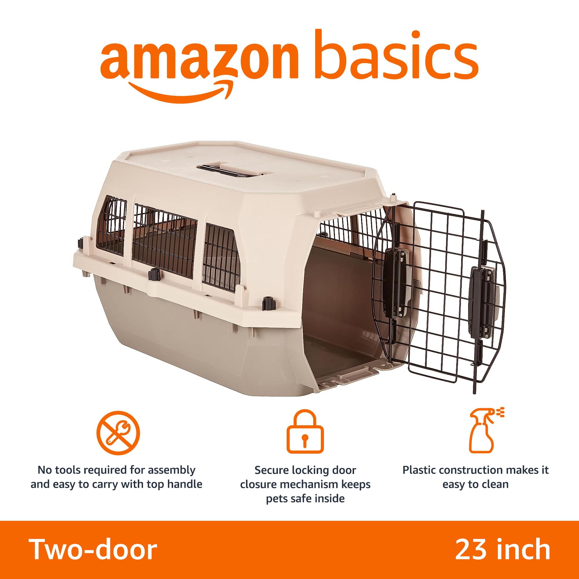 Amazon Basics Hard-Sided Dog And Cat Kennel Single-Door Travel Pet Carrier With Metal Wire Ventilation, 23.6''L X 15.7''W X 13.0