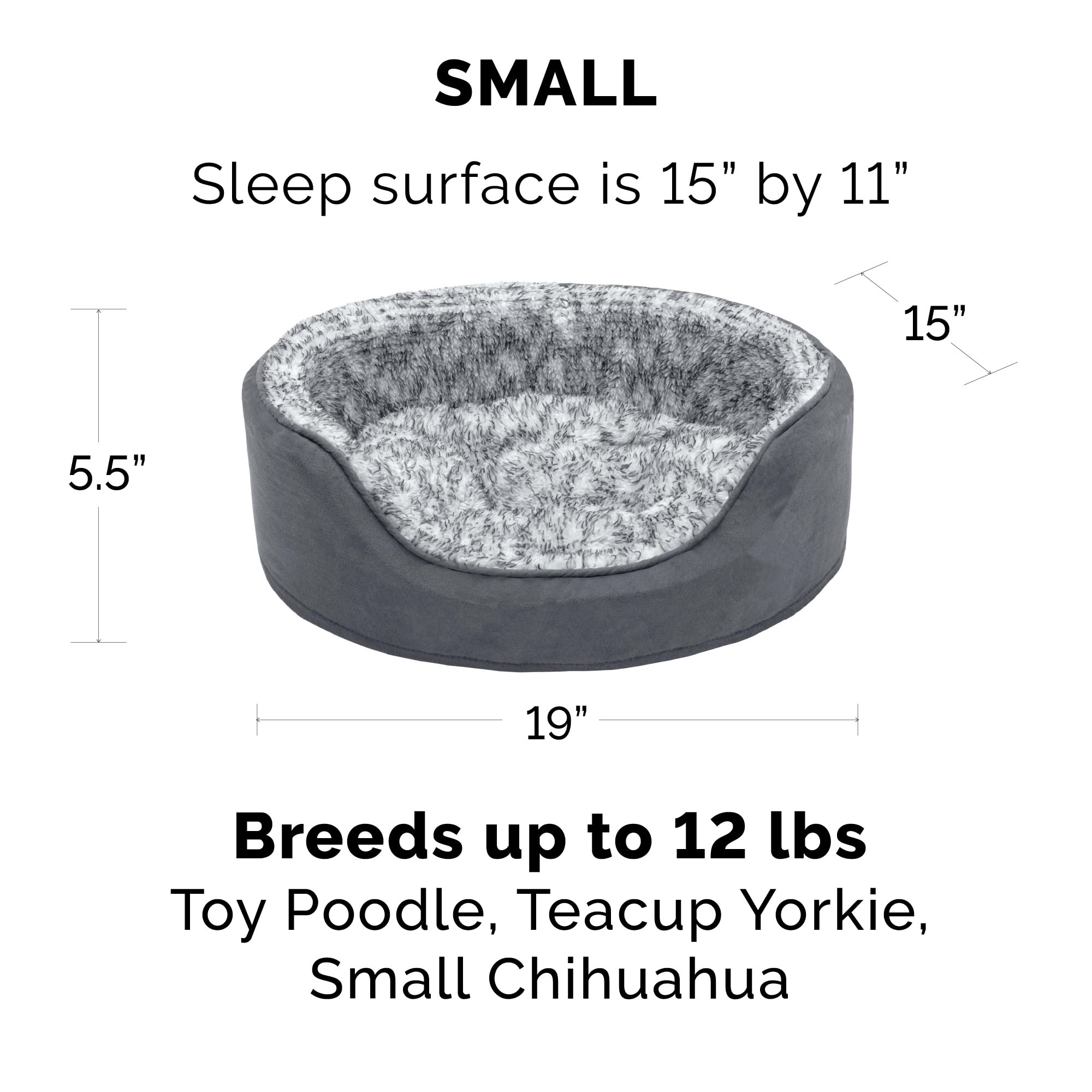 Furhaven Dog Bed For Small Dogs W/ Removable Washable Cover & Pillow Cushion Insert, For Dogs Up To 12 Lbs - Two-Tone Faux Fur &
