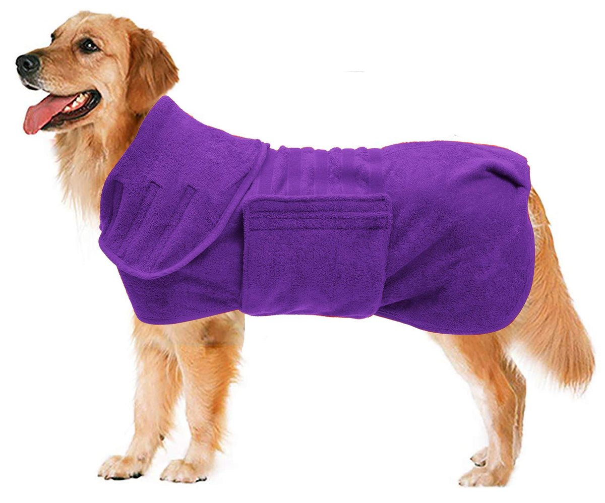 Geyecete Dog Drying Coat -Dry Fast Dog Bag - Dog Bathrobe Towel - Microfibre Fast Drying Super Absorbent Pet Dog Cat Bath Robe Towel,Luxuriously Soft-Purple-Xxl