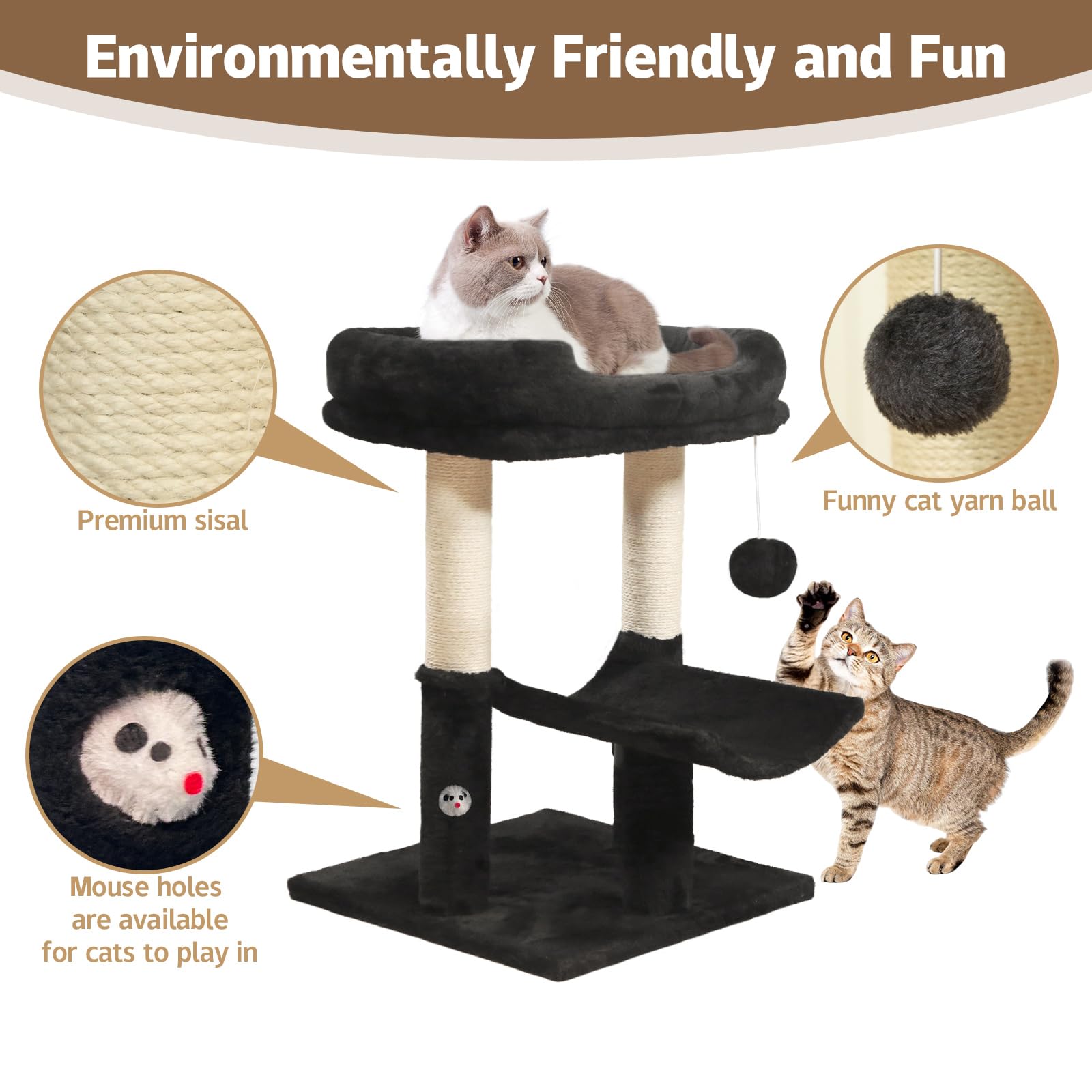 Woochpet Cat Tree Tower, Cat Scratching Post Made With 100% Natural Sisal, Scratching Post For Indoor Cats, Featuring Super Cozy