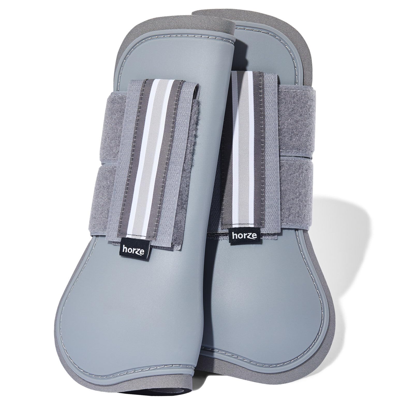 Horze Adepto Open Front Tendon Boots | Durable Shell With Neoprene Lining - Steel Grey - Warmblood