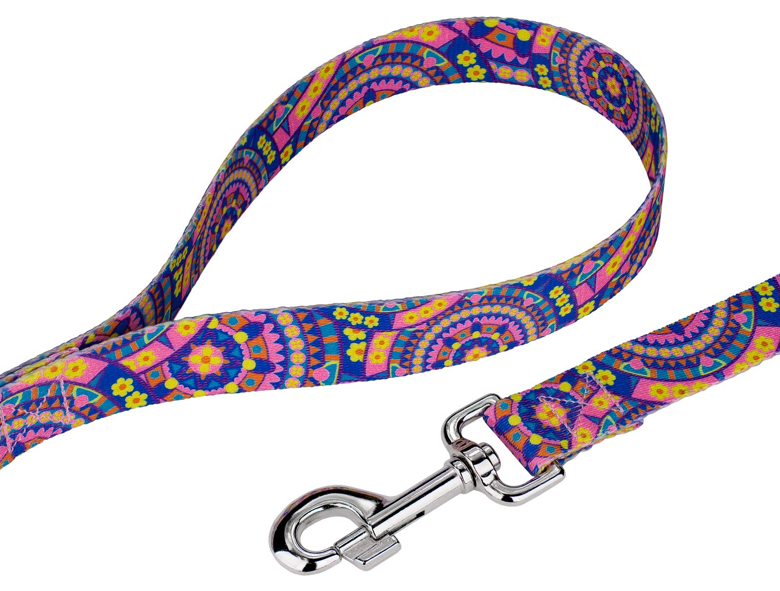 Country Brook Petz - Blue Boho Mandala Premium Dog Collar And Leash Set - Groovy Collection Featuring Far Out Designs (1 Inch, E