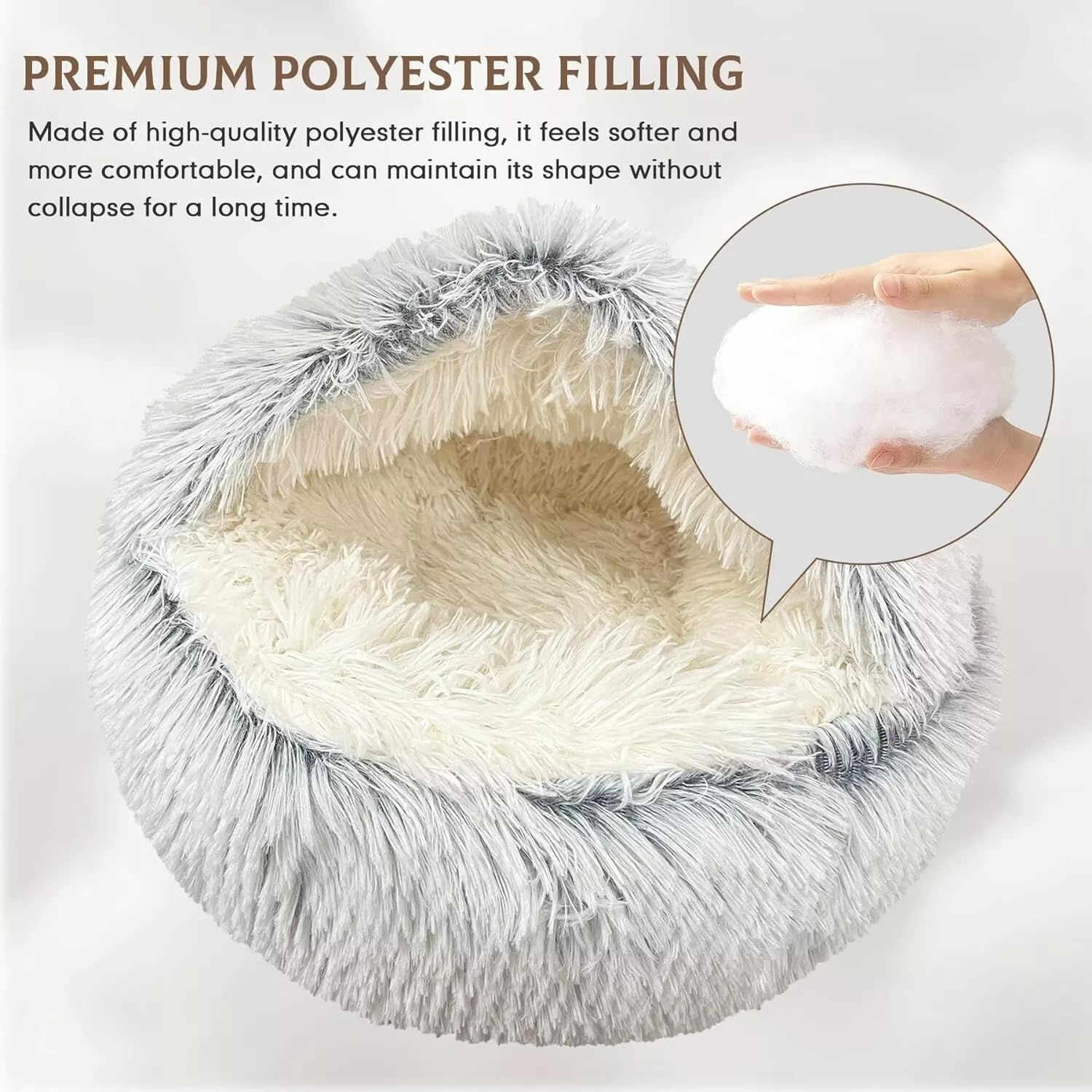 Cat Bed Round Fluffy Hooded Cat Bed Cave, Anti-Anxiety Cave Bed With Hooded Blanket, Cozy Cuddler Luxury Puppy Pet Bed, Anti-Sli