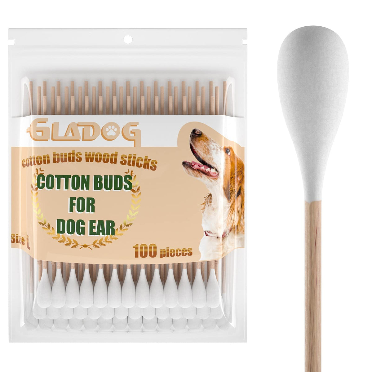 Gladog 6 Inch Professional Large Cotton Buds For Dogs, Specially Designed Dog Cotton Buds With Wood Handle, Large Means Safe