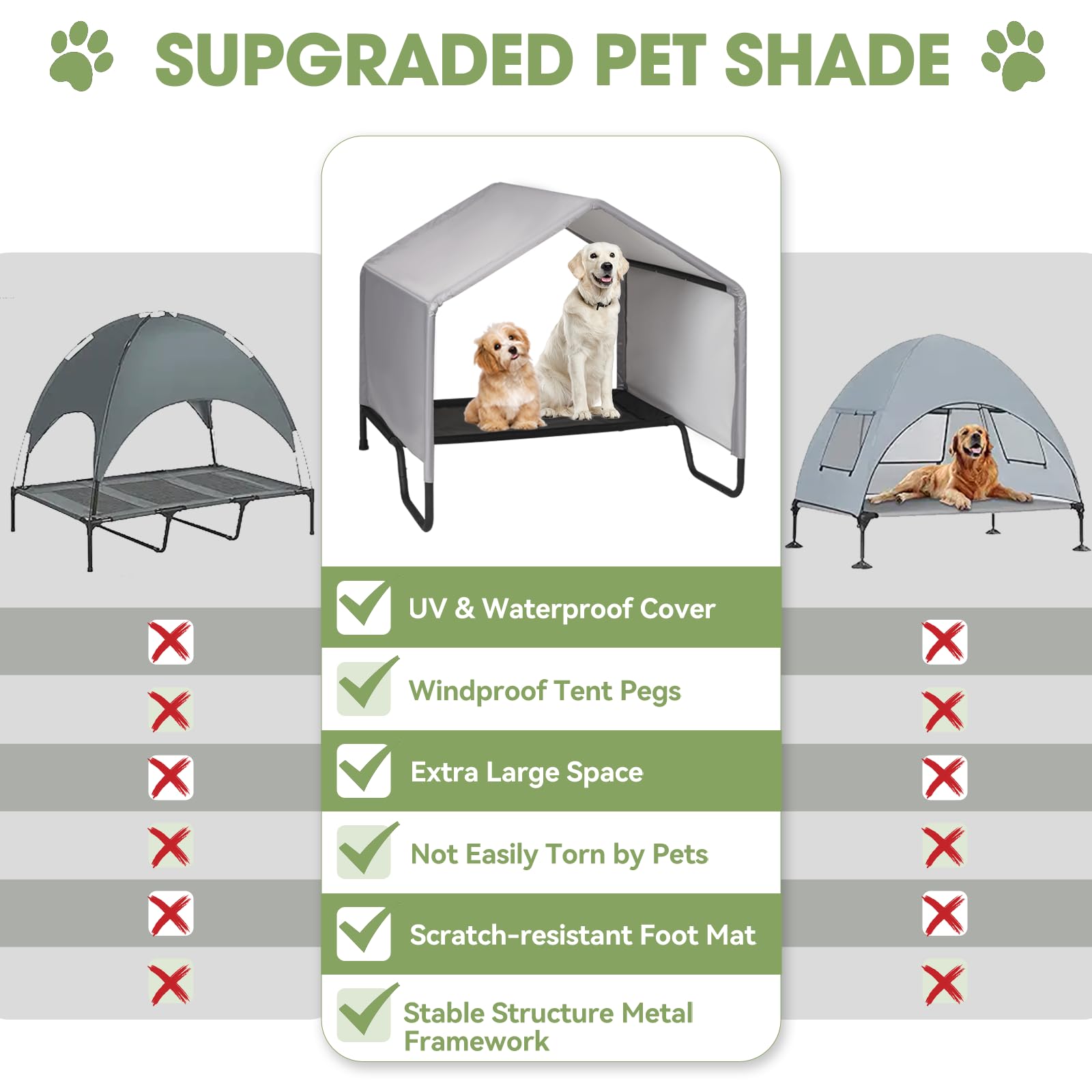 Dog Shade Shelter Outdoor Tent for Large Medium Dogs, 3.4'x3.4'x3.2' Outdoor Pet Tent Weatherproof, Outside Sun Rain Canopy Pet