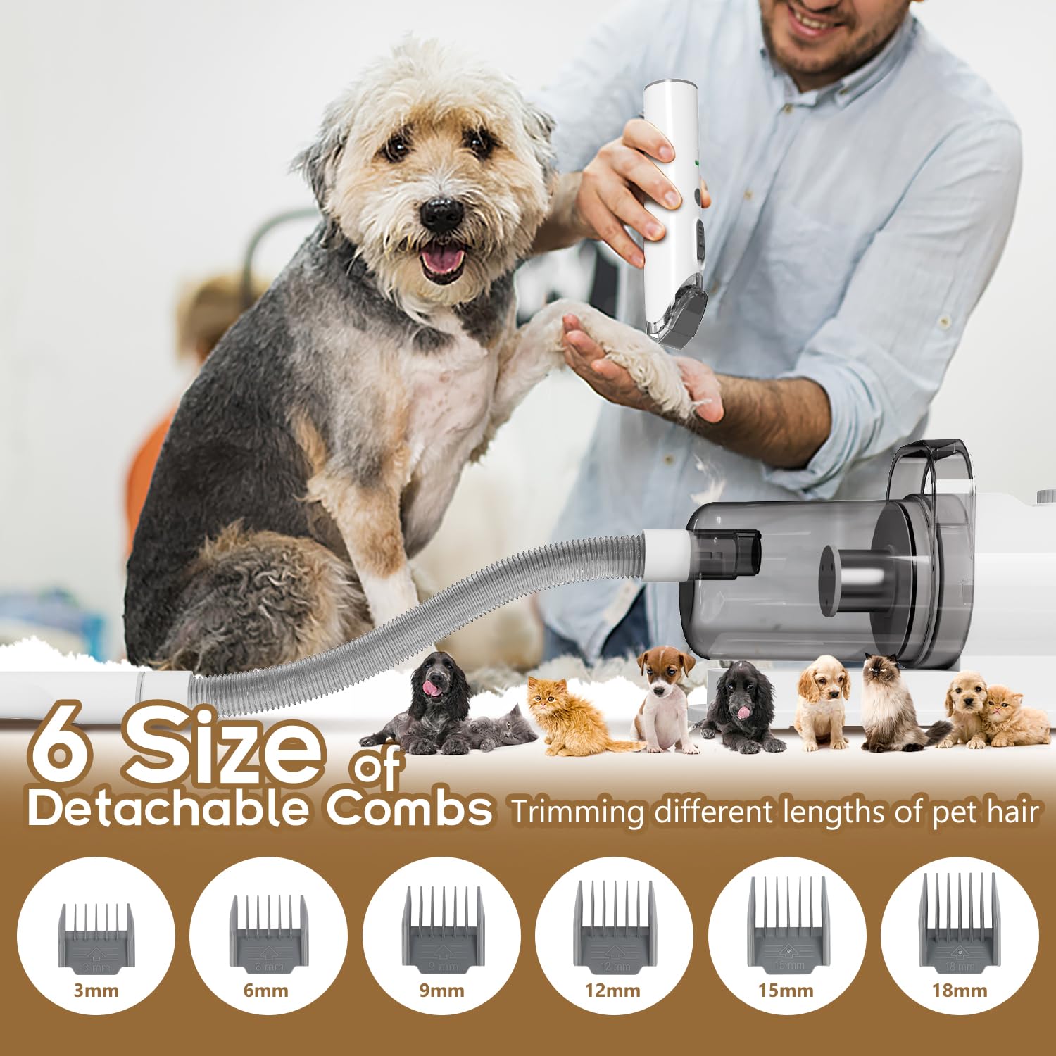 Dog Gromming Vacuum, Pet Grooming Kit With Pet Clipper, Dog Vacuum For Shedding Grooming, 2.5L 6-In-1 Low Noise Grooming Kit For