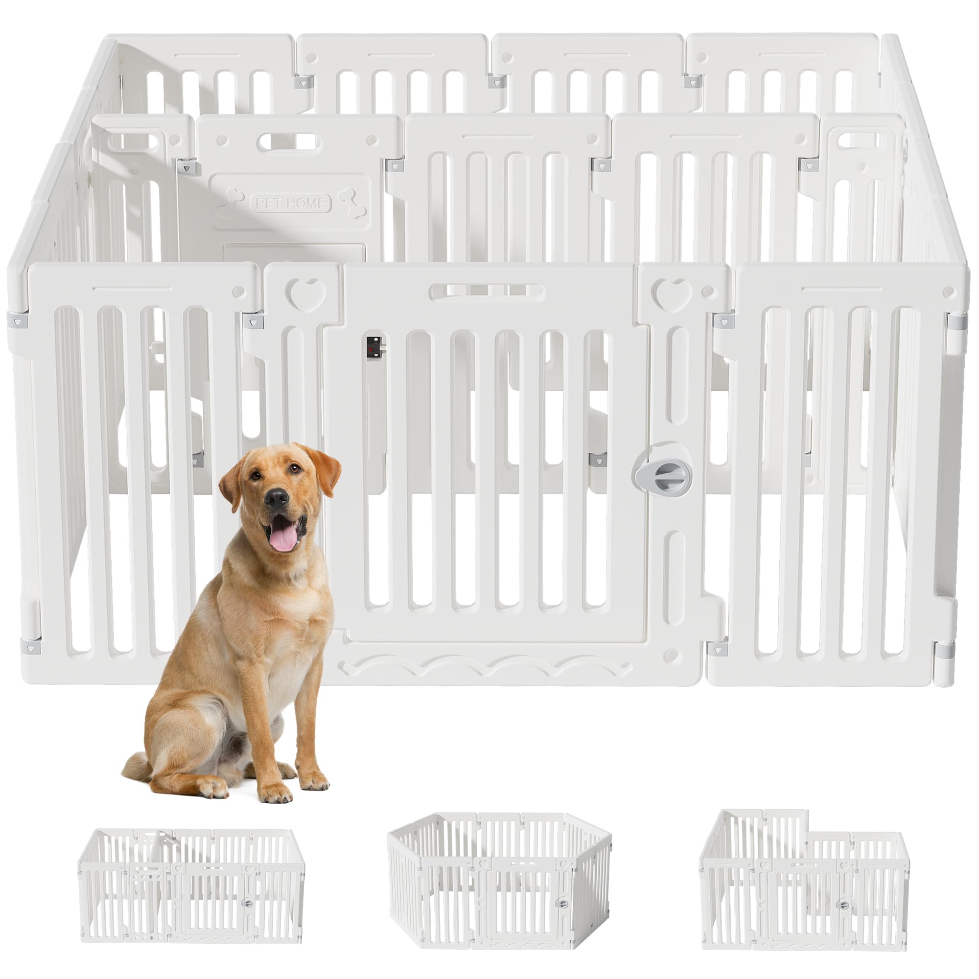 2 Room Dog Playpen With Door,Diy Shape Combination Puppy Pen,16-Panel+2 Link Piece+Large Door+Small Door,25.5'' H Dog Fence,Non-