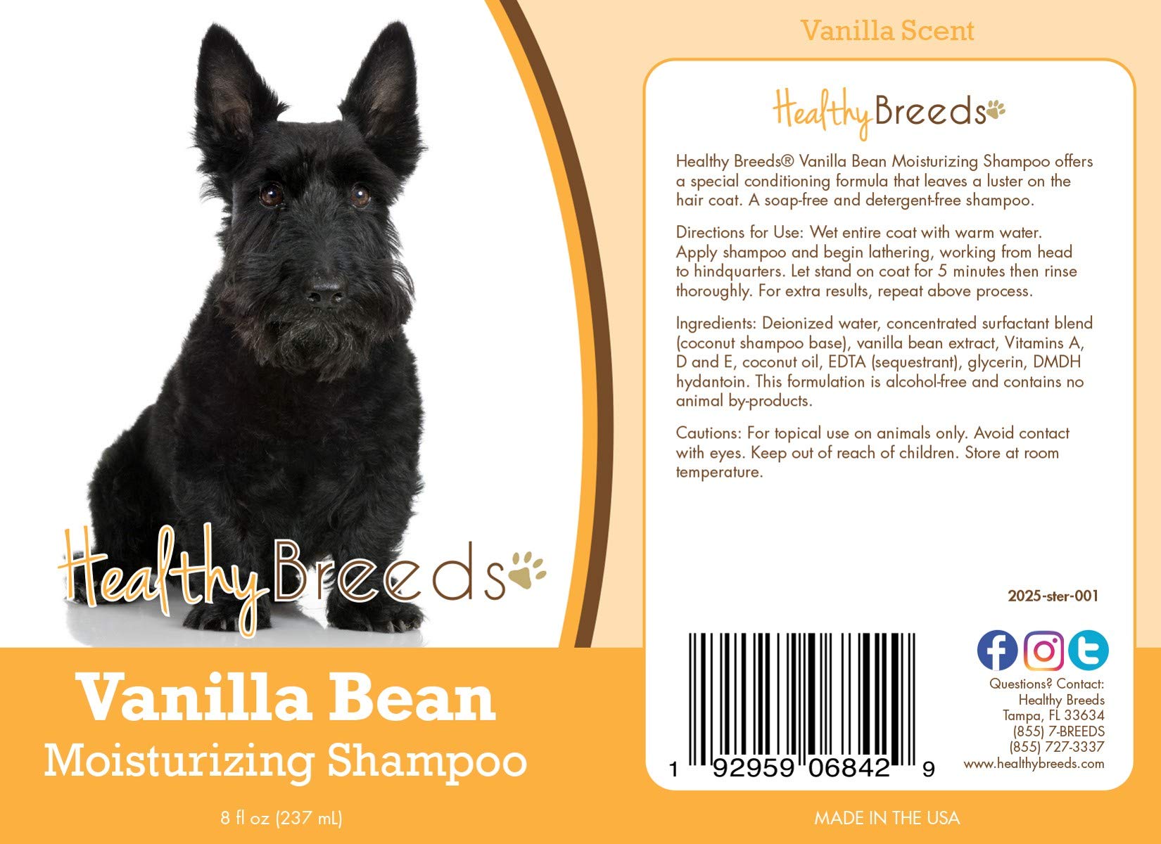 Healthy Breeds Scottish Terrier Vanilla Bean Moisturizing Shampoo + Conditioner - With Vitamins A, D, E + Coconut Oil - 8 Oz