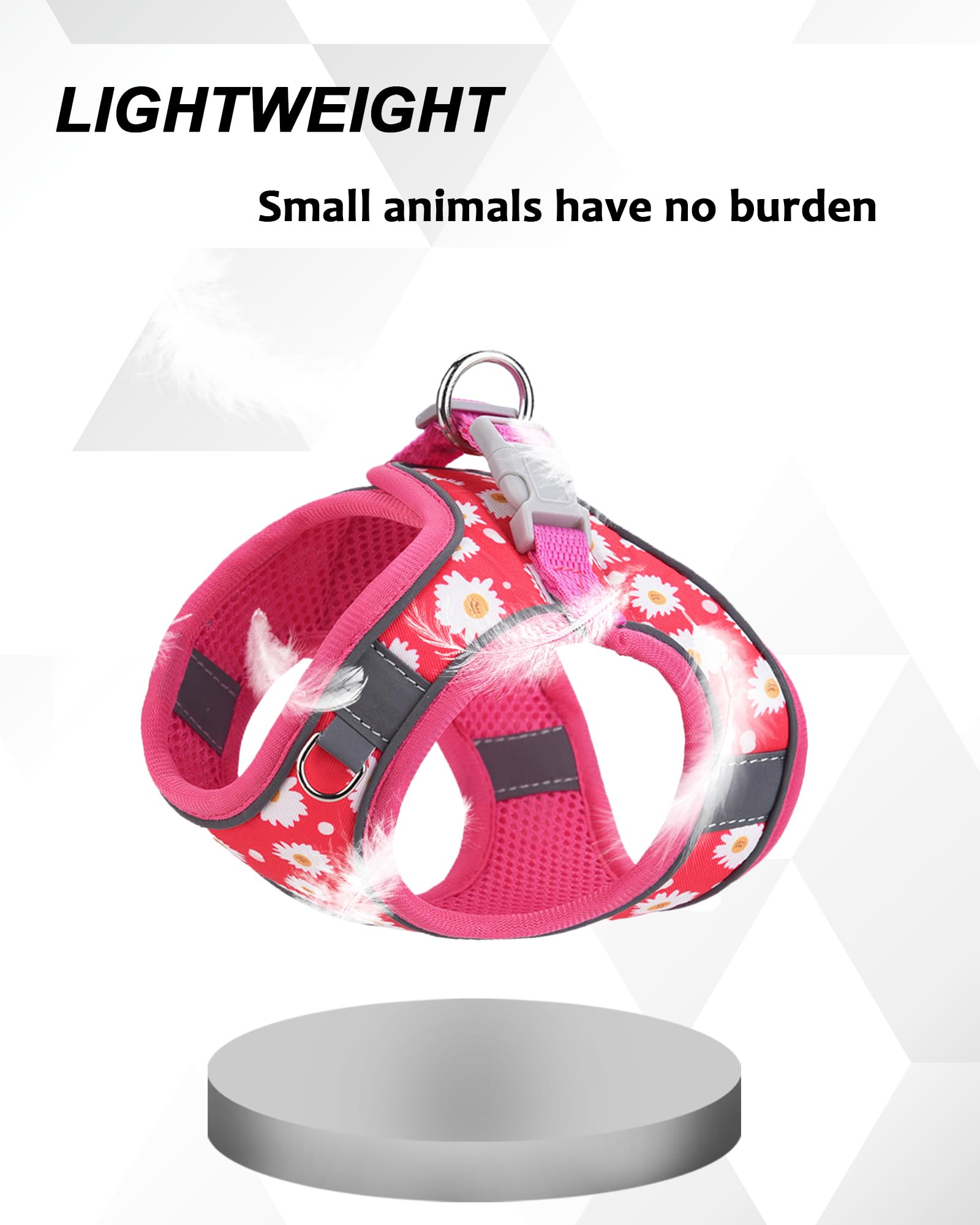 JUFOO XS ROSEO Flower Pattern Dog Harness and Leash Set,No Escape Easy Walk Puppy Harnesses for Training Walking,Breathable Adju