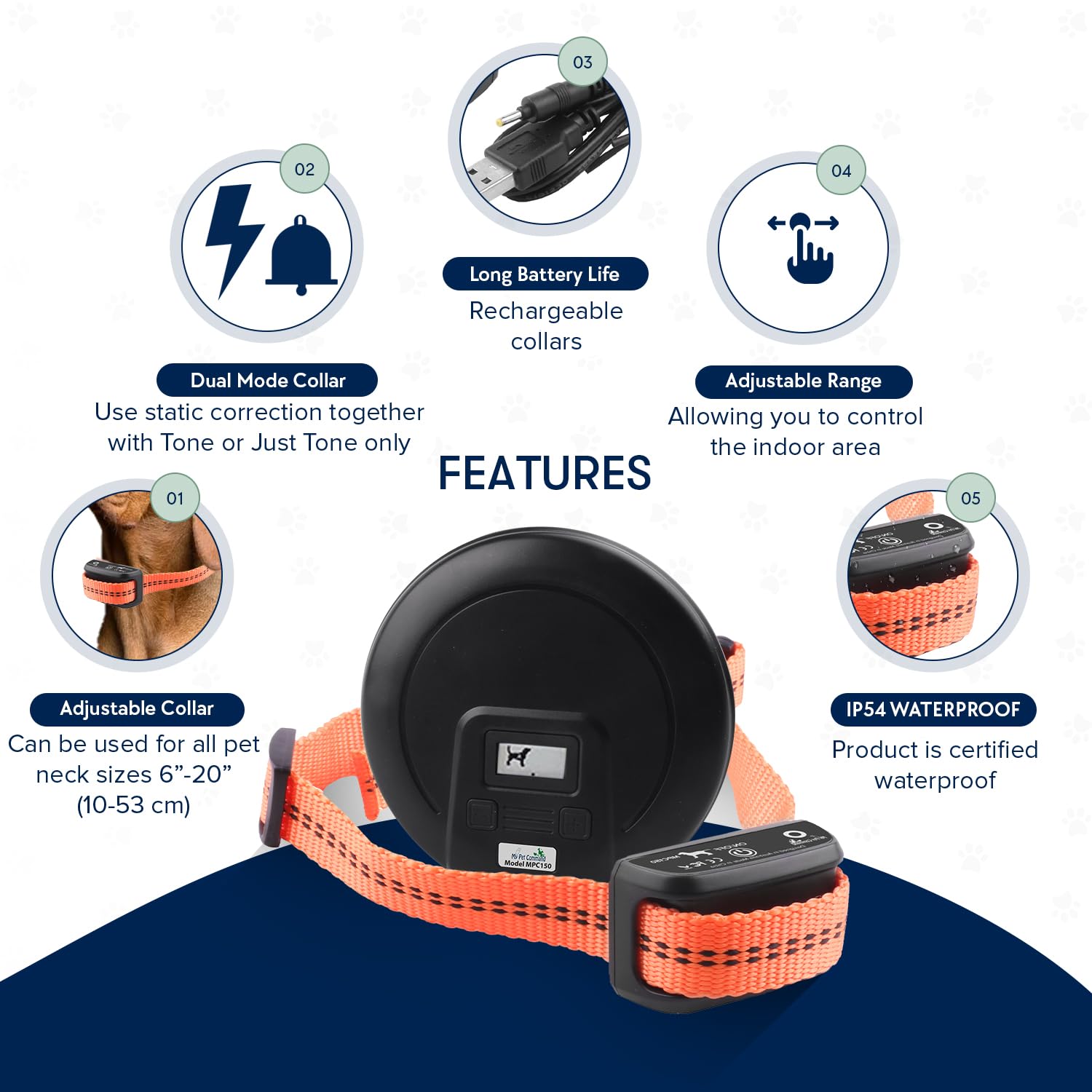 My Pet Command, Indoor Pet Barrier With Adjustable Range, Static And Tone Correction, Hidden Fence For Dogs Containment Collar,