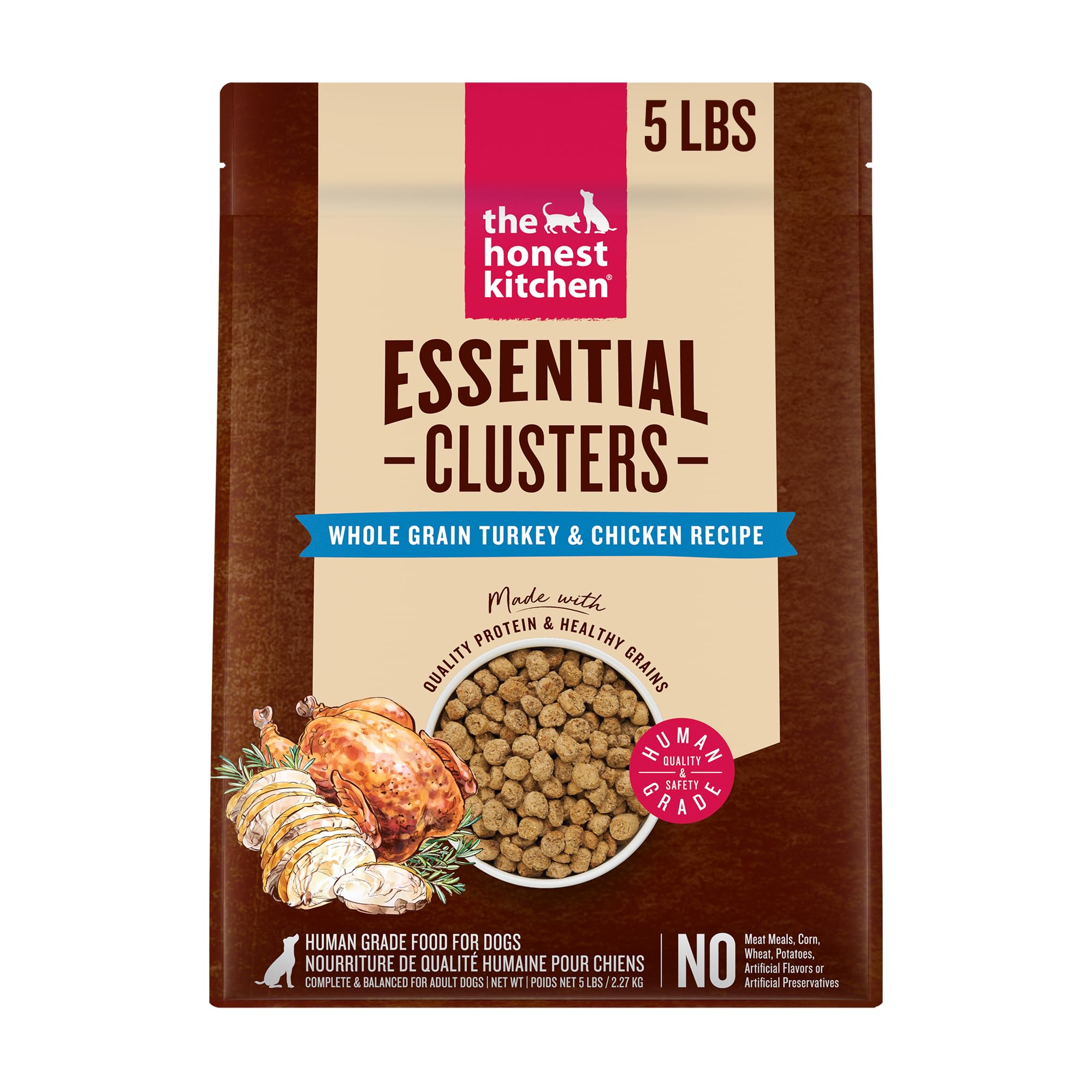 The Honest Kitchen Human Grade Essential Clusters Dog Whole Grain Turkey & Chicken 5 lb Bag