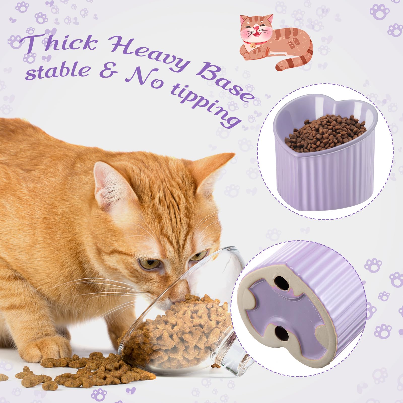 Mumufy 2 Pcs Ceramic Elevated Cat Bowls Tilted Elevated Raised Pet Bowls Anti Vomit Cat Dish for Indoor Stress Free Water Dish F