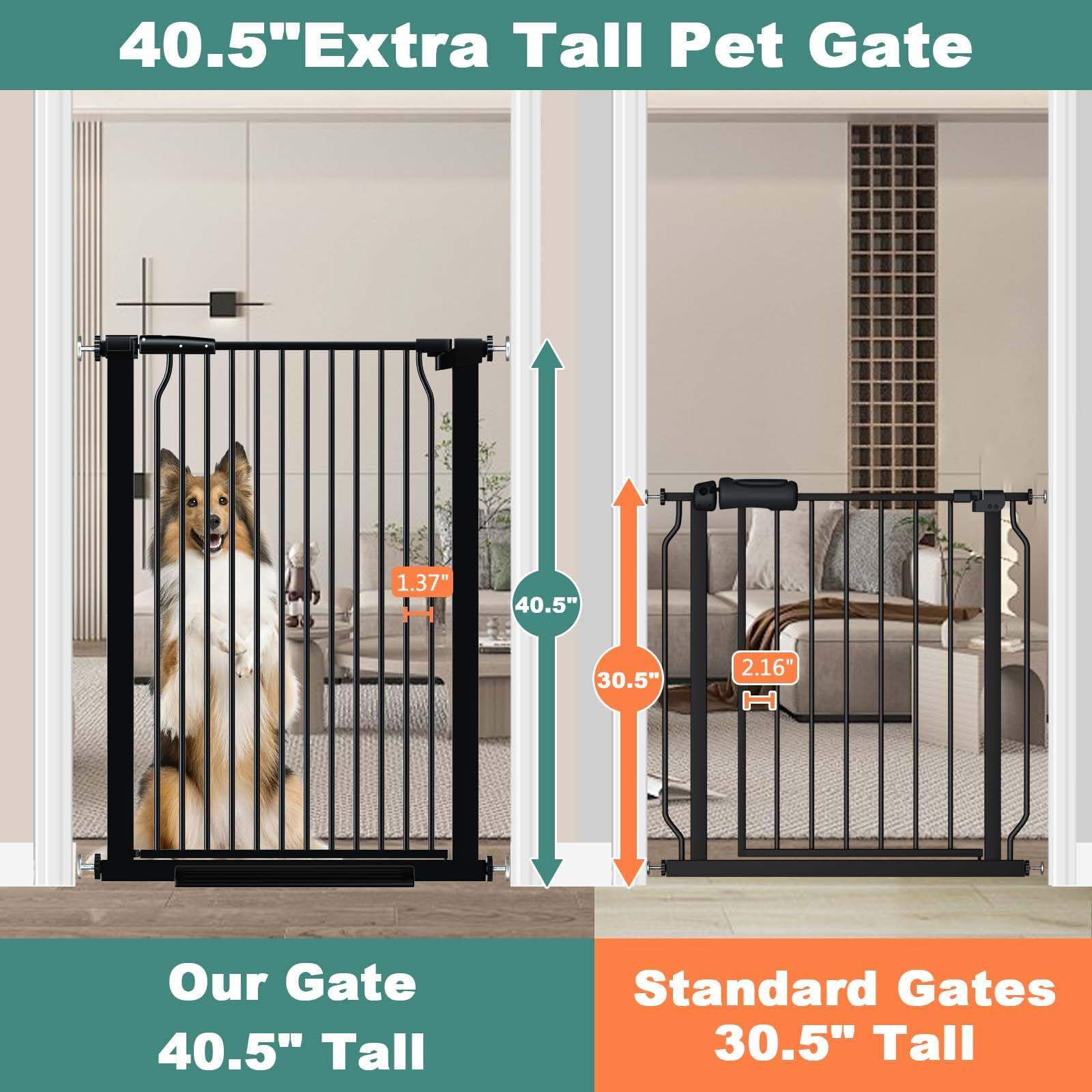 40.5 '' Extra Tall Baby Gate for Stairs, 68.5 ''-72.2 '' Extra Wide Long Dog Gate for The House, Safety Child Gate Easy Walk Thr